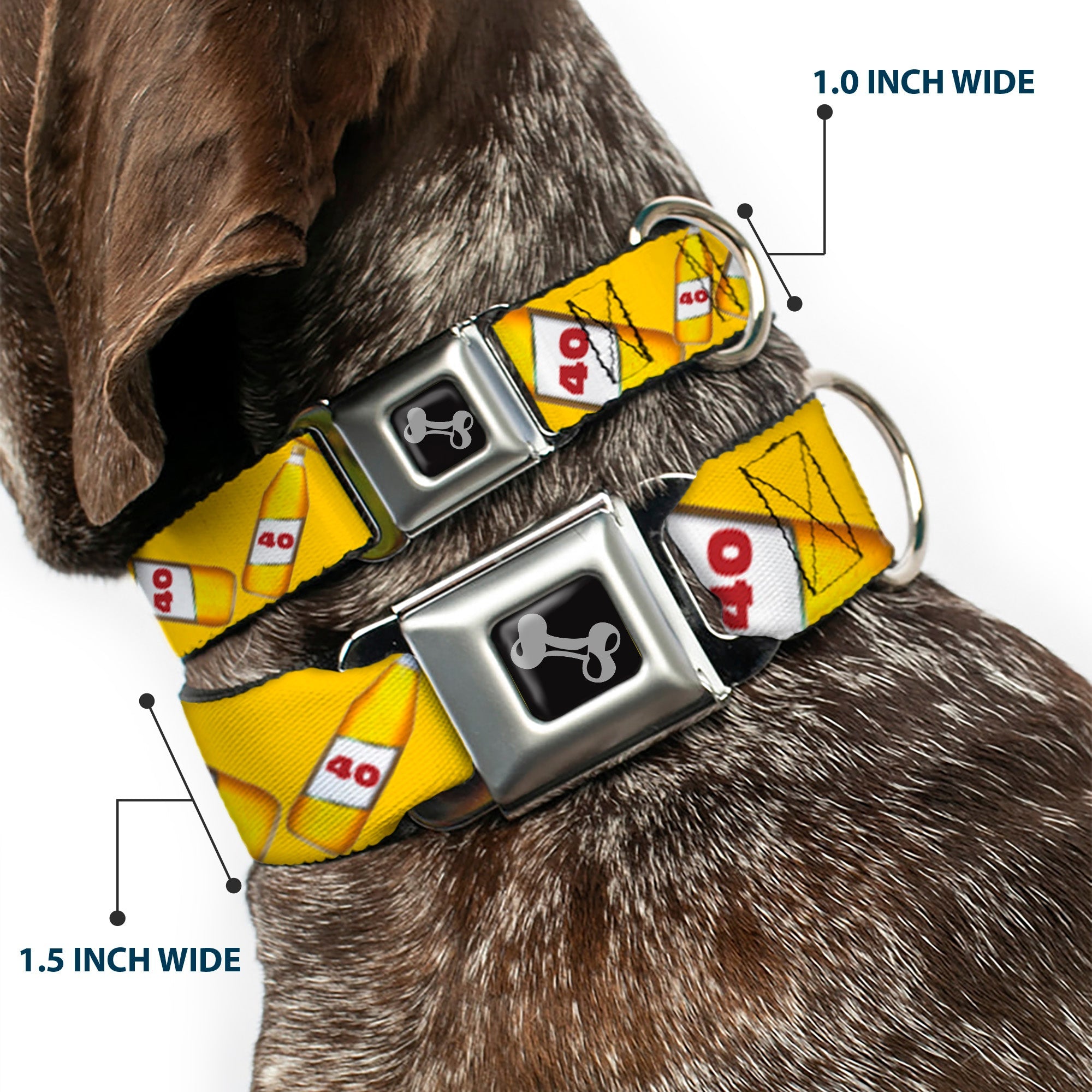 Buckle-Down Seatbelt Buckle Dog Collar - 40 Oz. Beer Bottles Yellow