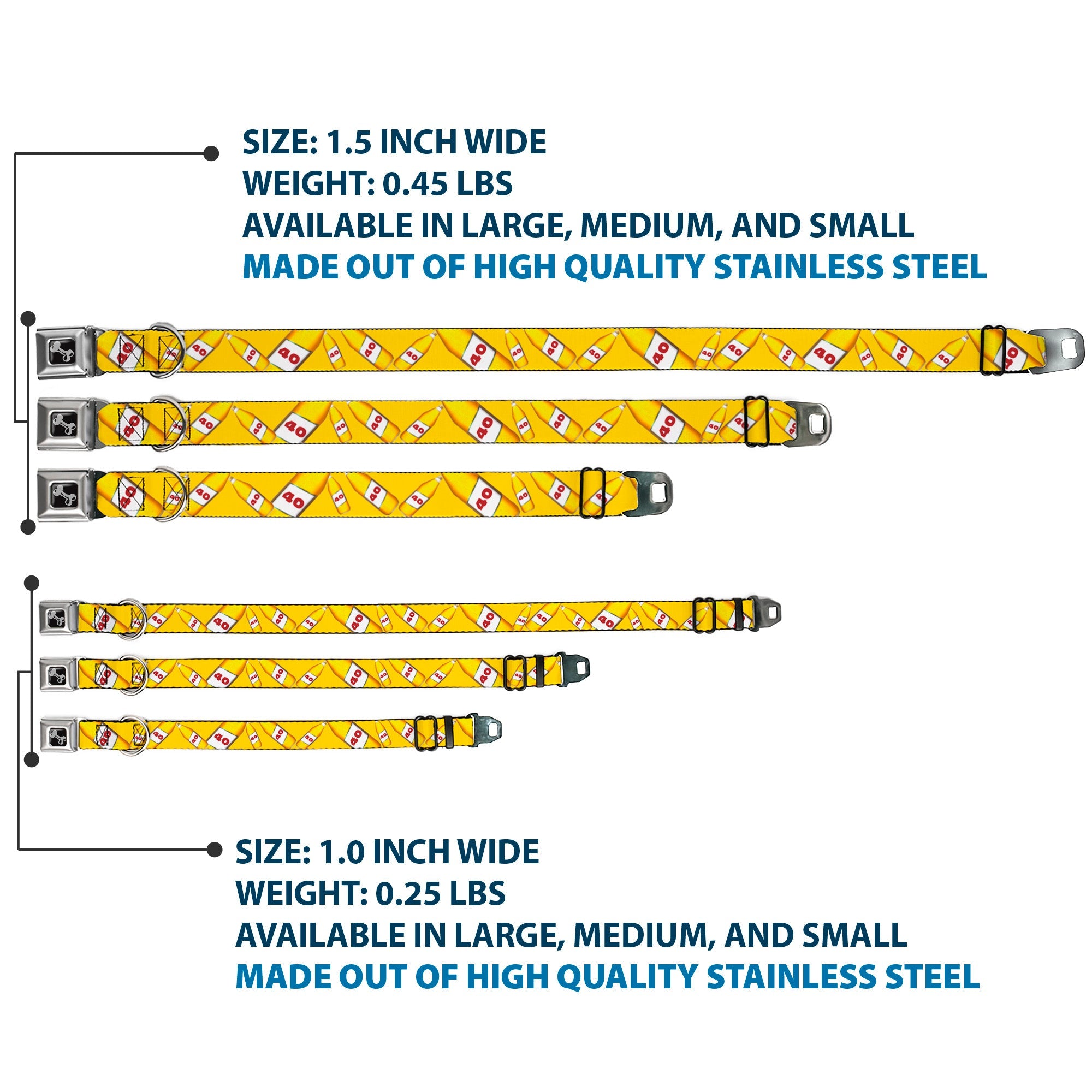 Buckle-Down Seatbelt Buckle Dog Collar - 40 Oz. Beer Bottles Yellow