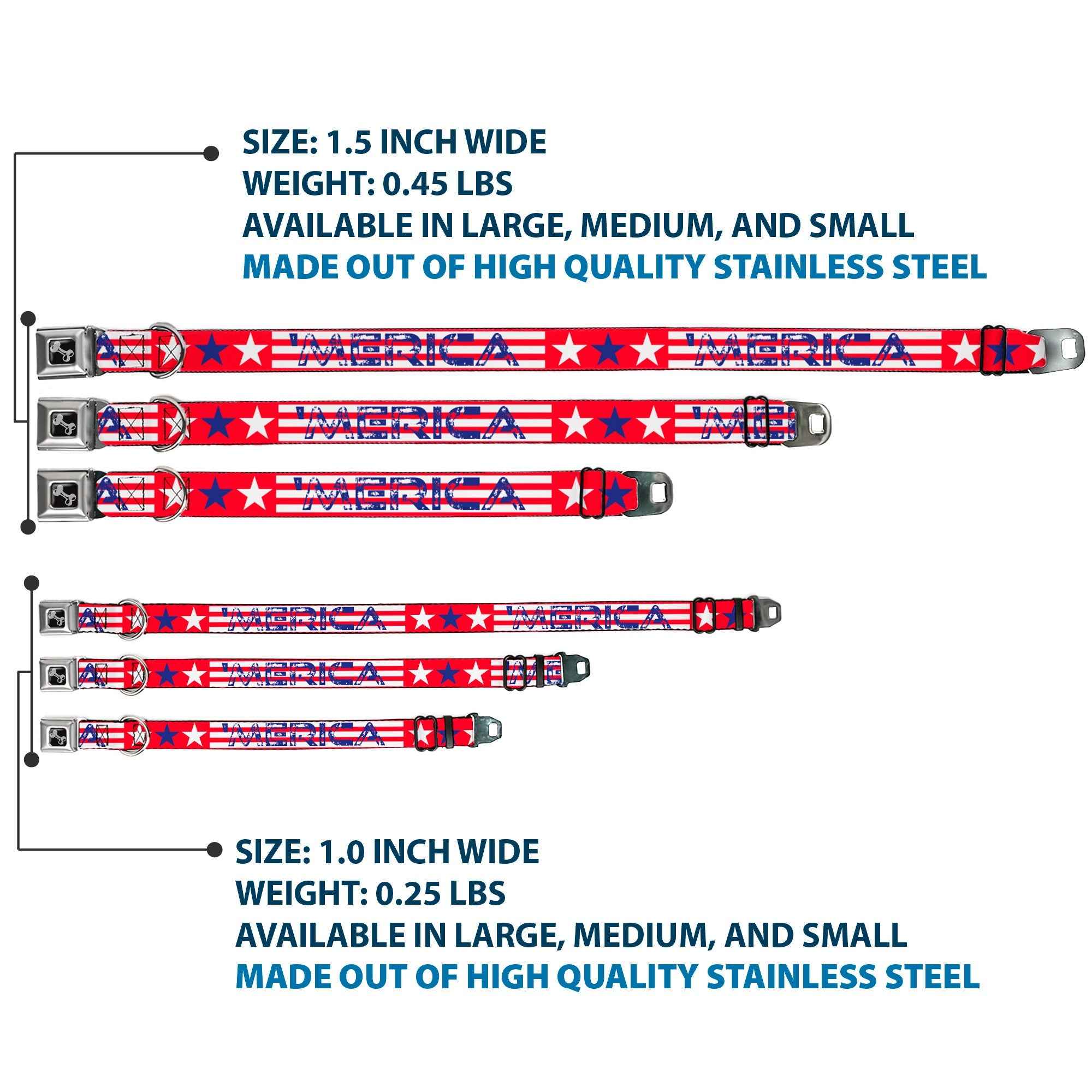 Buckle-Down Merica Stripes/Stars Red/White/Blue Seatbelt Buckle Dog Collar