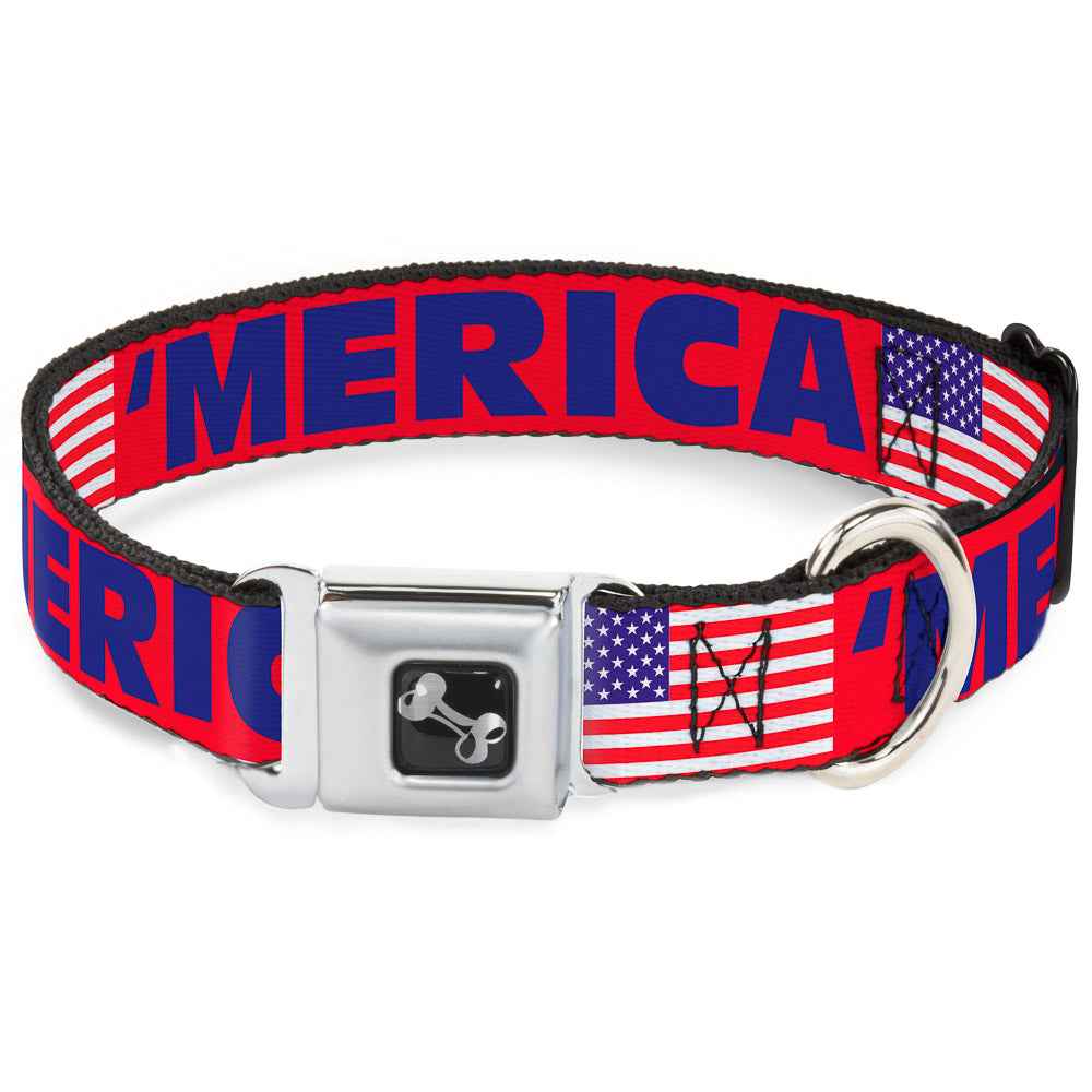 Buckle-Down Merica/US Flag Red/Blue/White Seatbelt Buckle Dog Collar