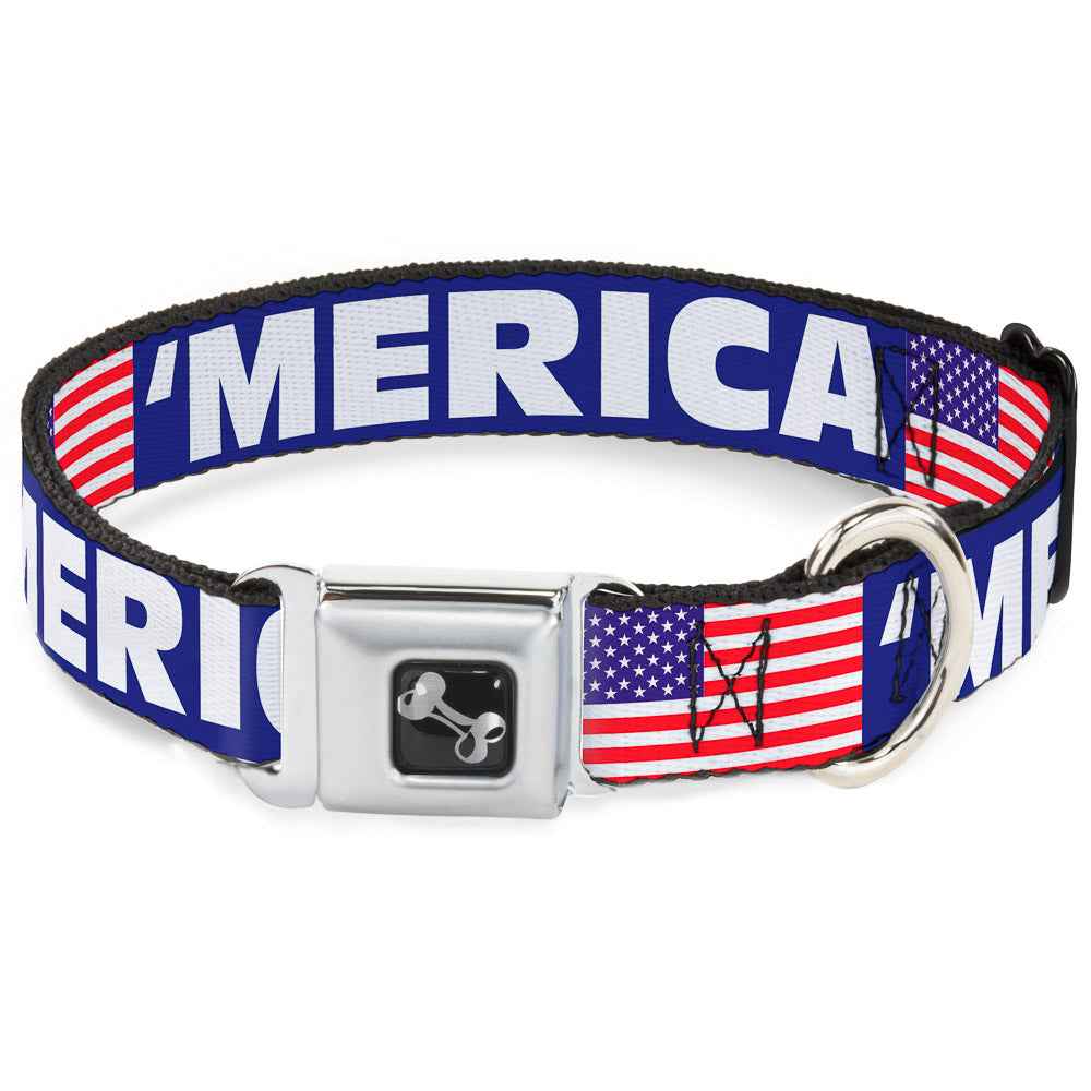 Buckle-Down Merica/US Flag Blue/White/Red Seatbelt Buckle Dog Collar