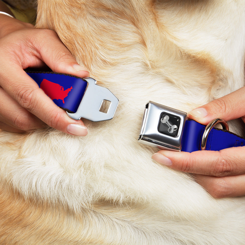 Dog Bone Seatbelt Buckle Collar - MERICA/USA Silhouette Blue/White/Red | HT Animal Supply