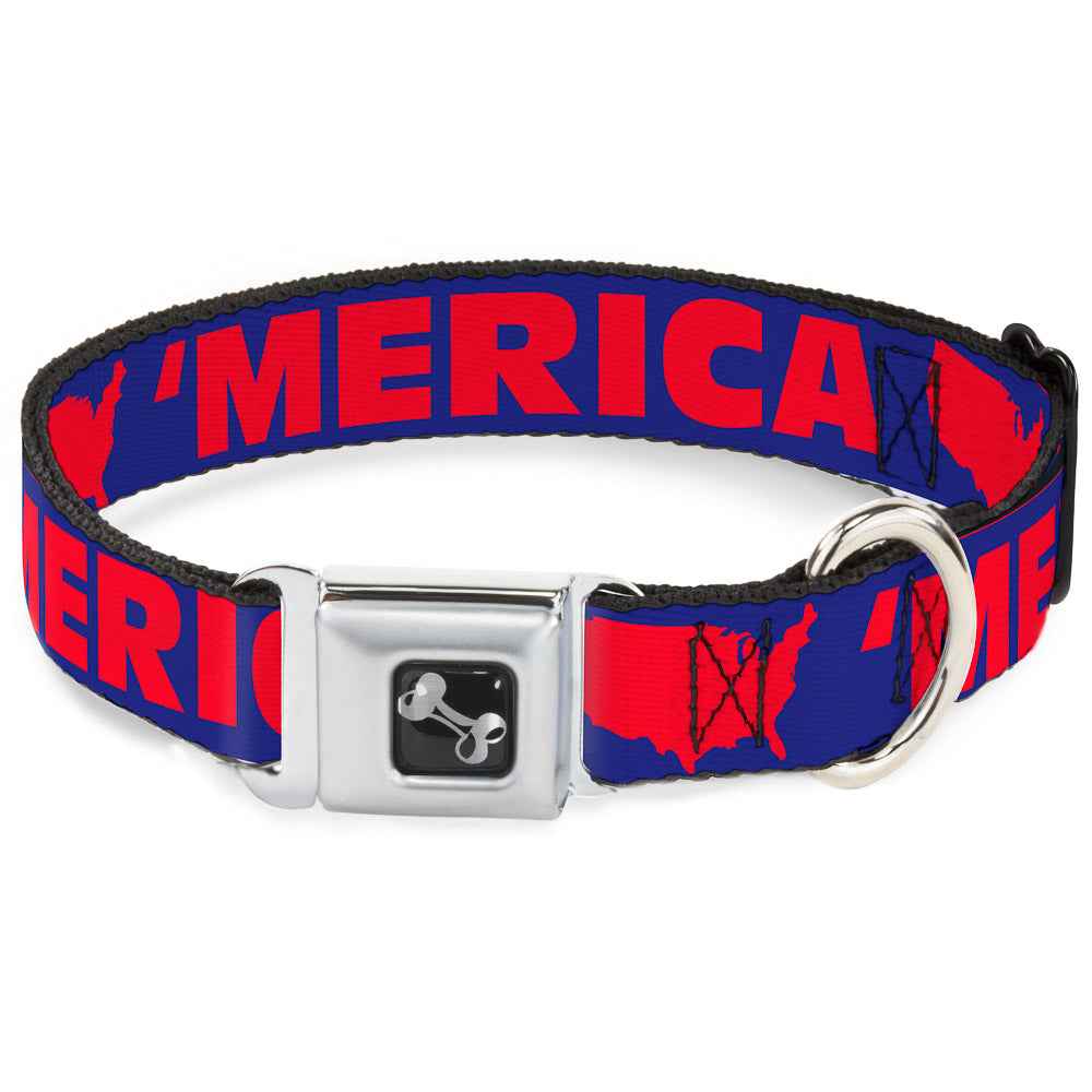 Dog Bone Seatbelt Buckle Collar - MERICA/USA Silhouette Blue/Red