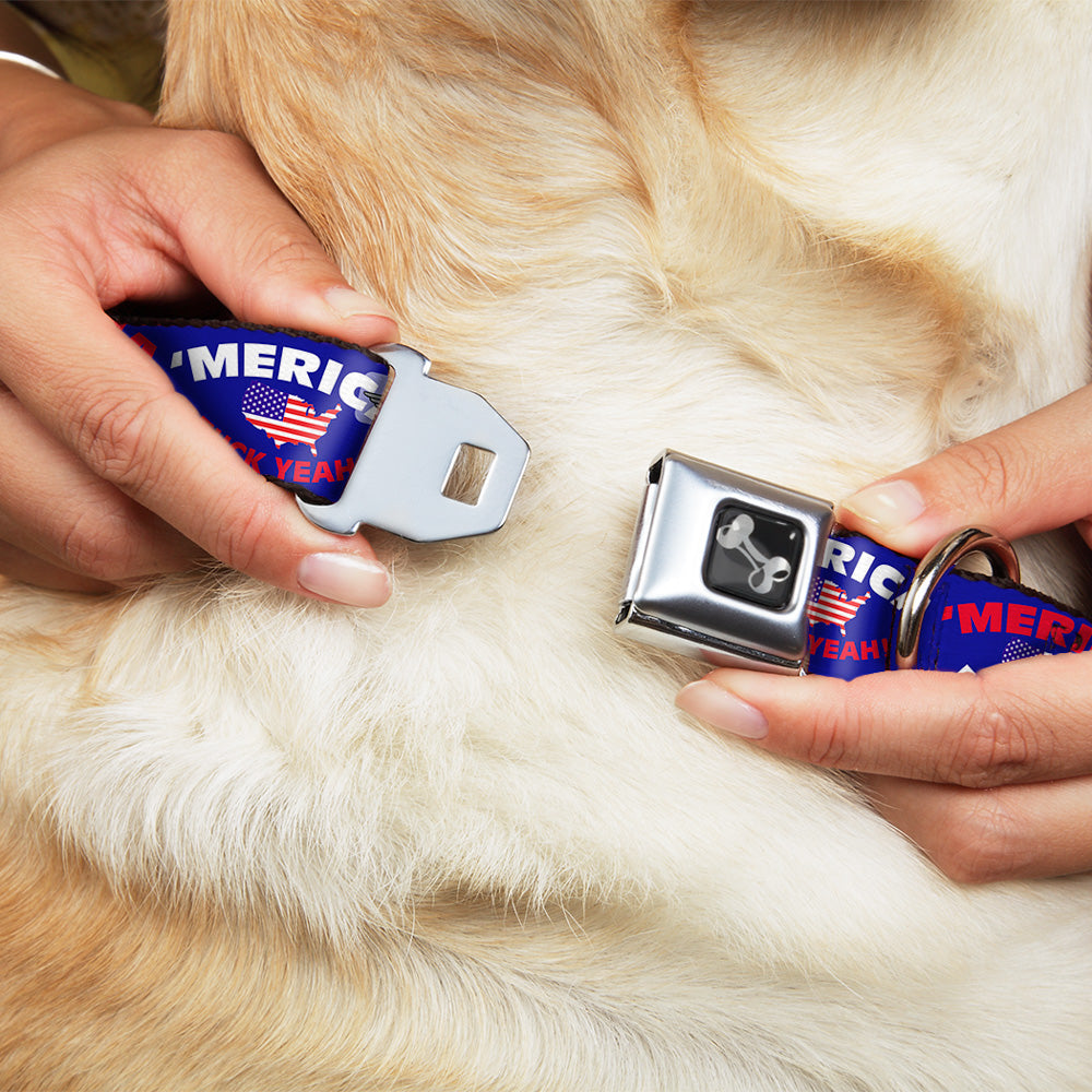 Dog Bone Seatbelt Buckle Collar - MERICA FUCK YEAH!/USA Silhouette Blue/White/Red/US Flag | HT Animal Supply