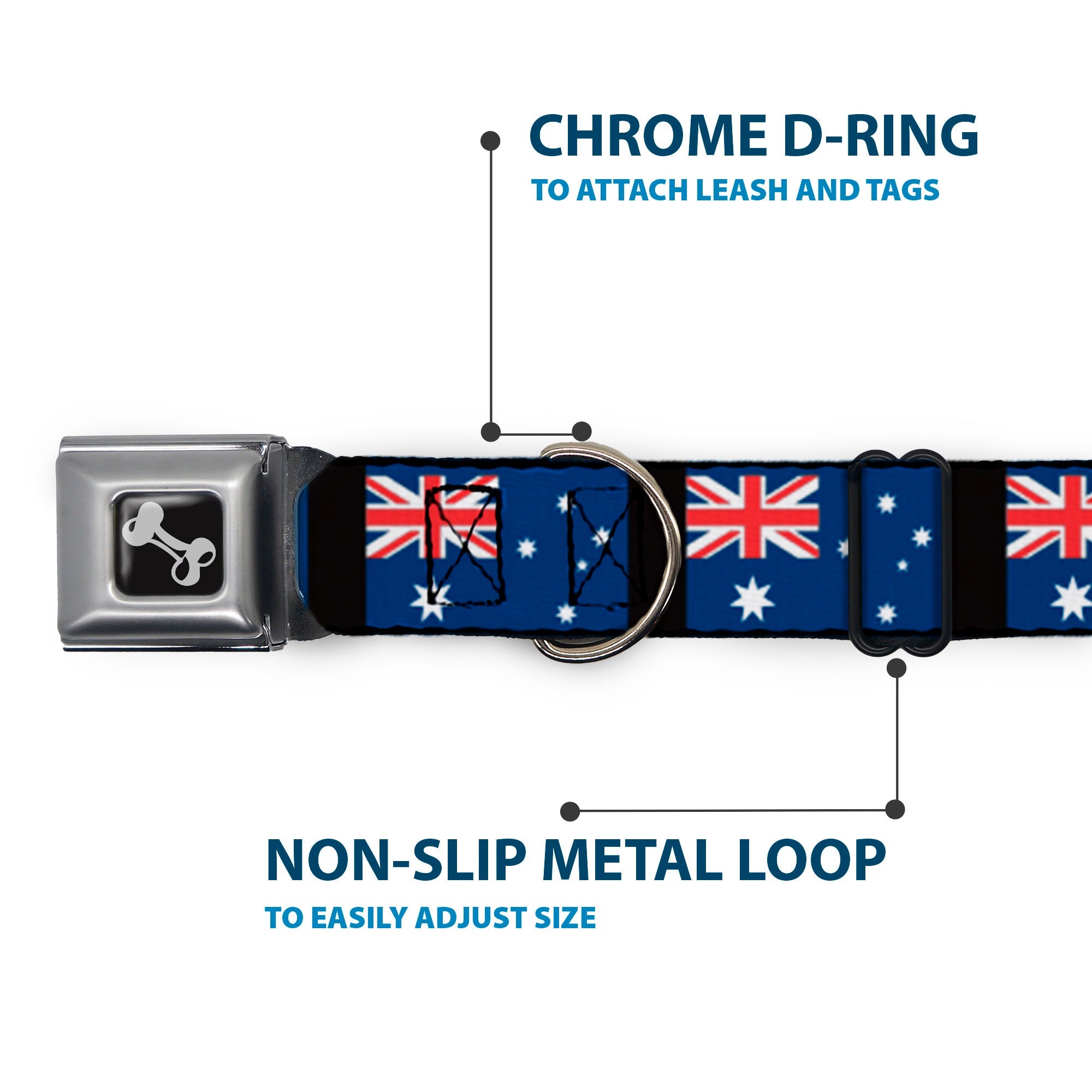 Dog Bone Seatbelt Buckle Collar - Australia Flags