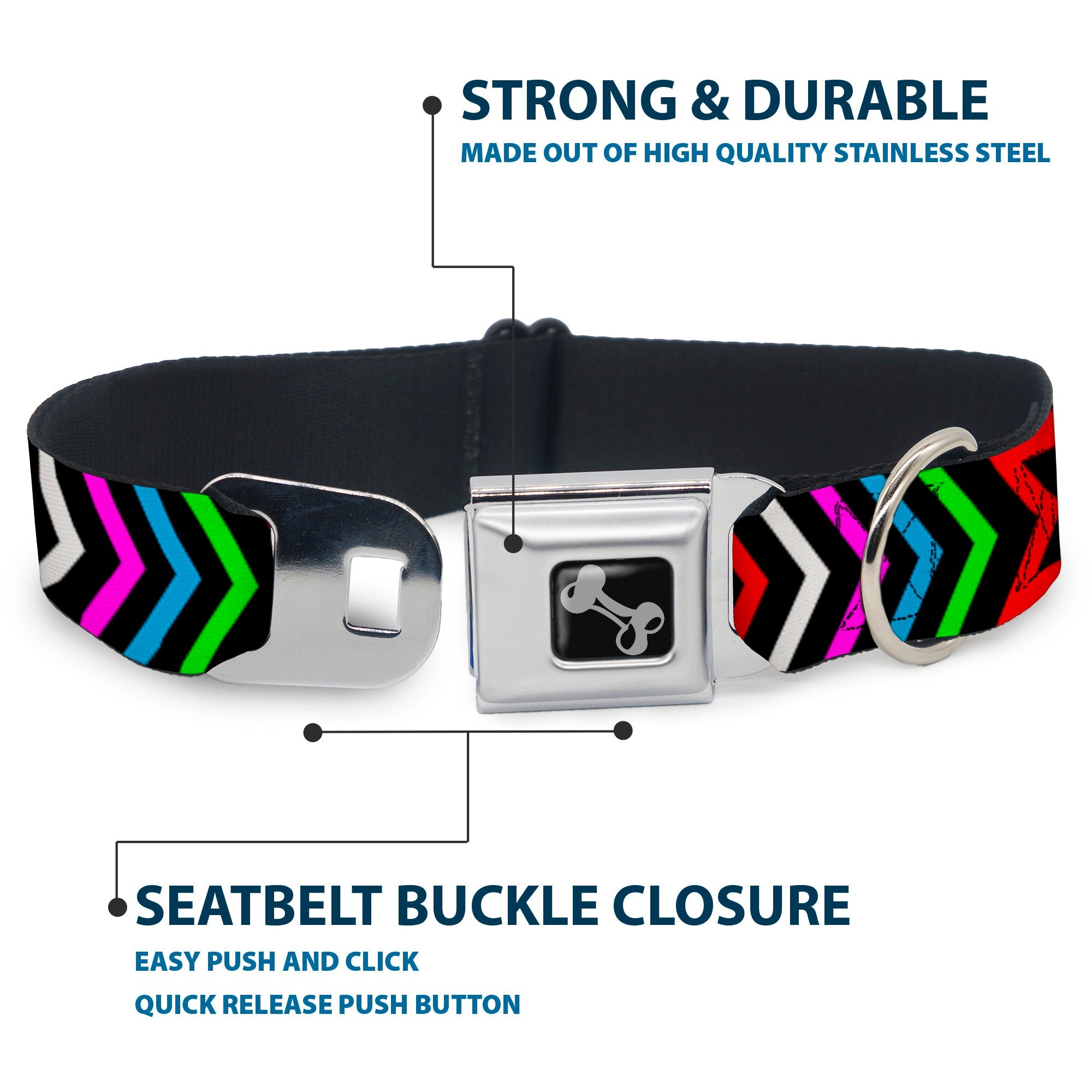 Dog Bone Seatbelt Buckle Collar - Arrows Black/Multi Color