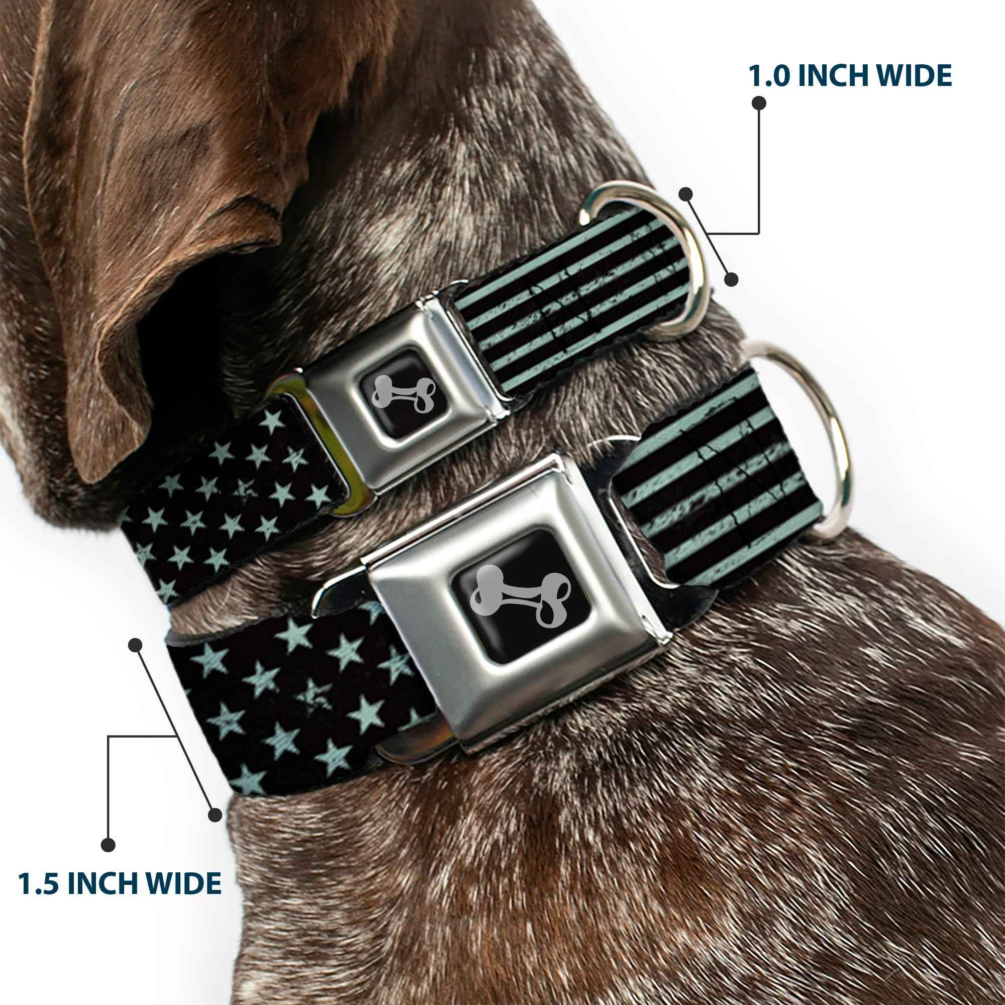 Buckle-Down Americana Stars & Stripes2 Weathered Black/Gray Seatbelt Buckle Dog Collar