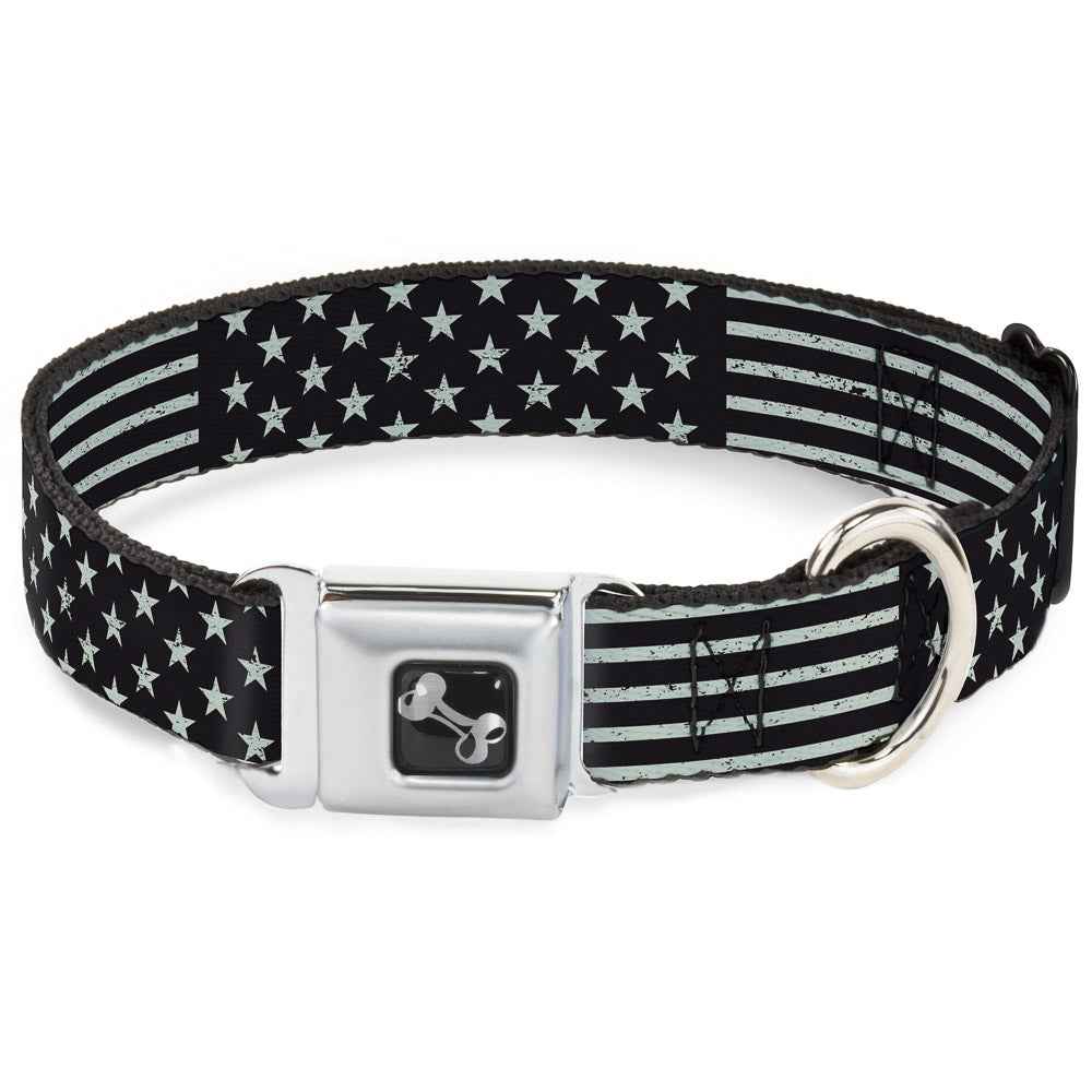 Buckle-Down Americana Stars & Stripes2 Weathered Black/Gray Seatbelt Buckle Dog Collar