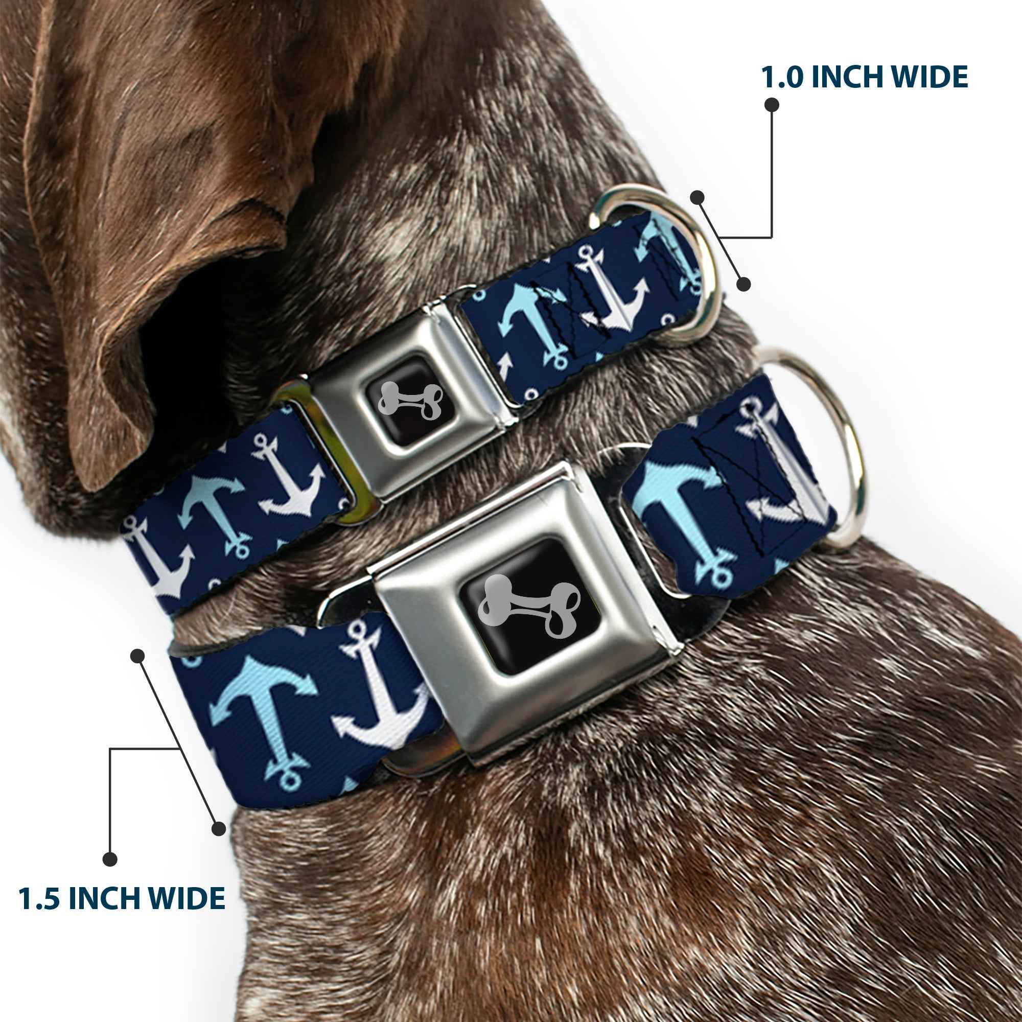 Buckle-Down Anchor2 Flip Close-Up Navy/Baby Blue/White Seatbelt Buckle Dog Collar