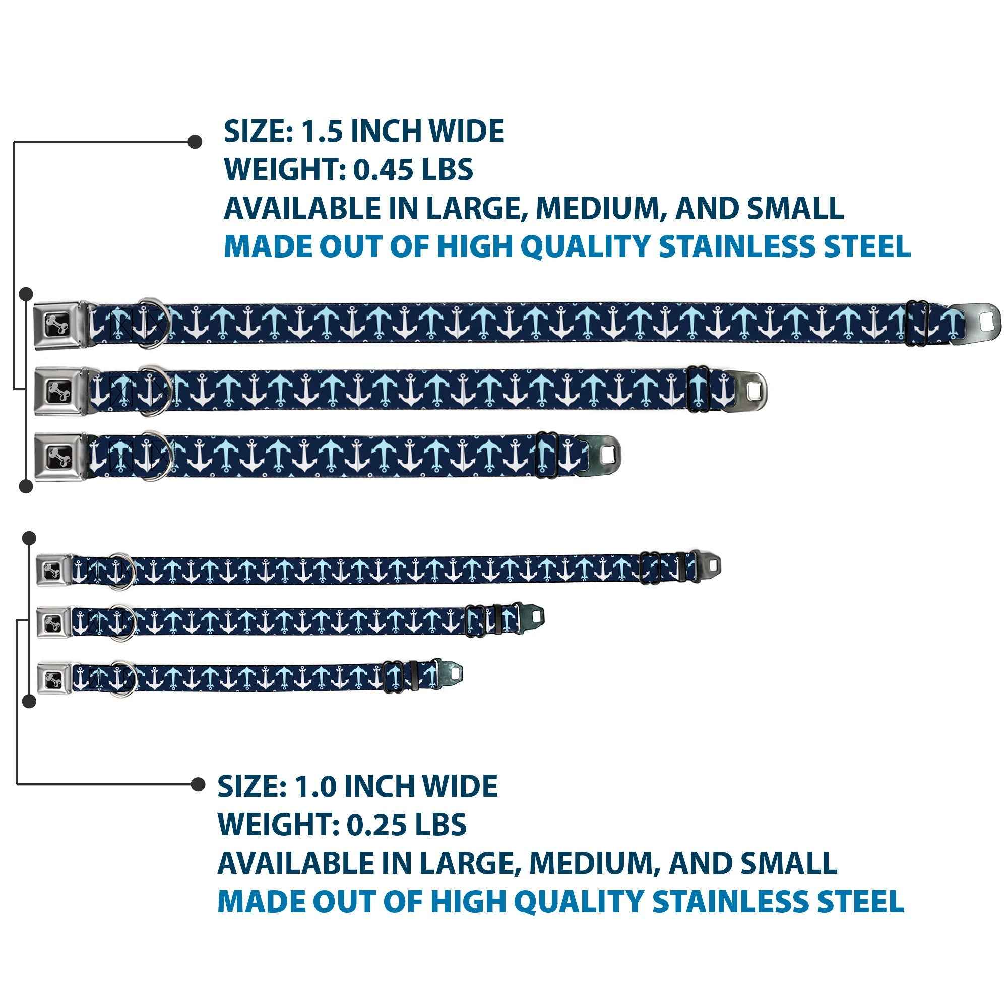 Buckle-Down Anchor2 Flip Close-Up Navy/Baby Blue/White Seatbelt Buckle Dog Collar