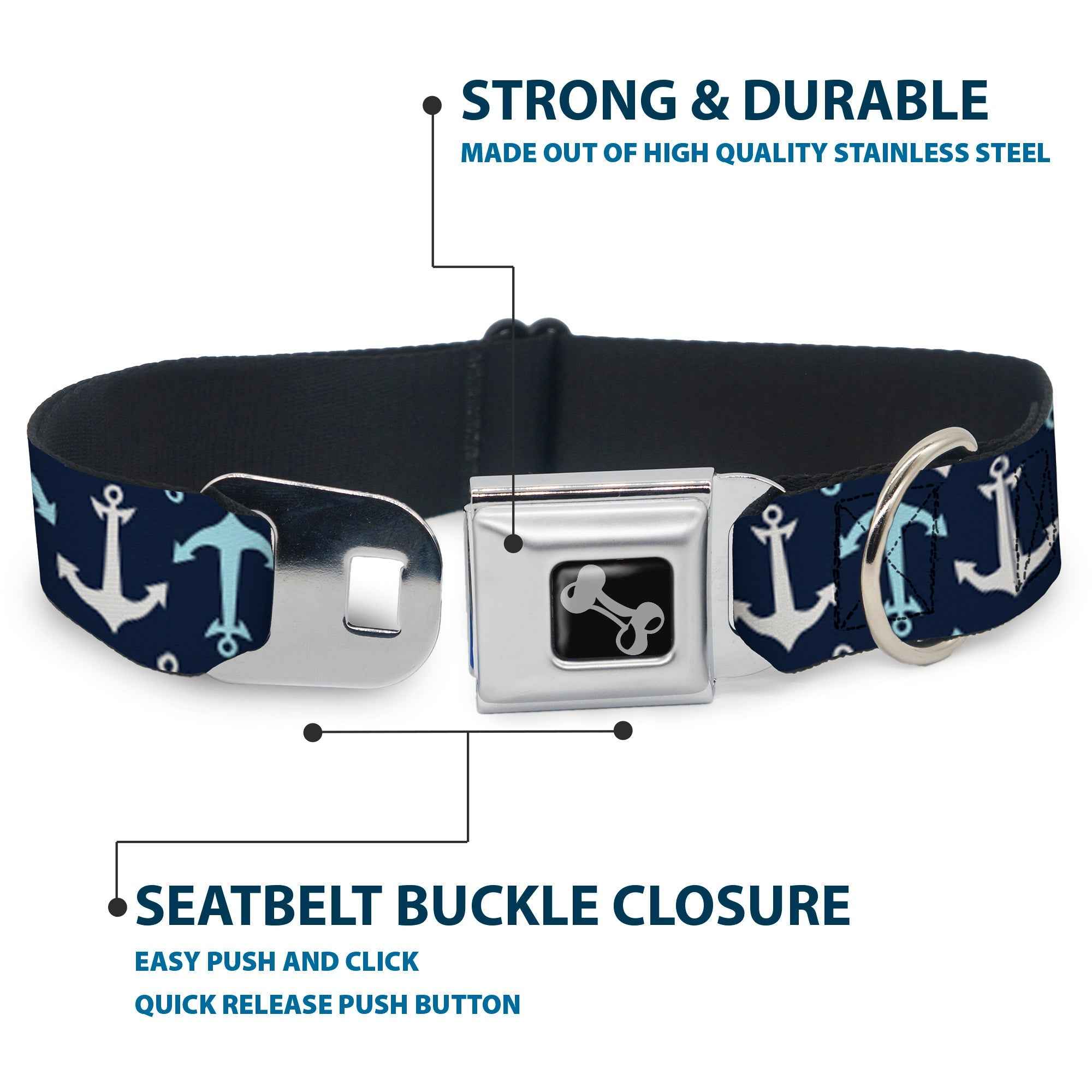 Buckle-Down Anchor2 Flip Close-Up Navy/Baby Blue/White Seatbelt Buckle Dog Collar