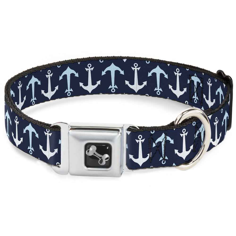 Buckle-Down Anchor2 Flip Close-Up Navy/Baby Blue/White Seatbelt Buckle Dog Collar