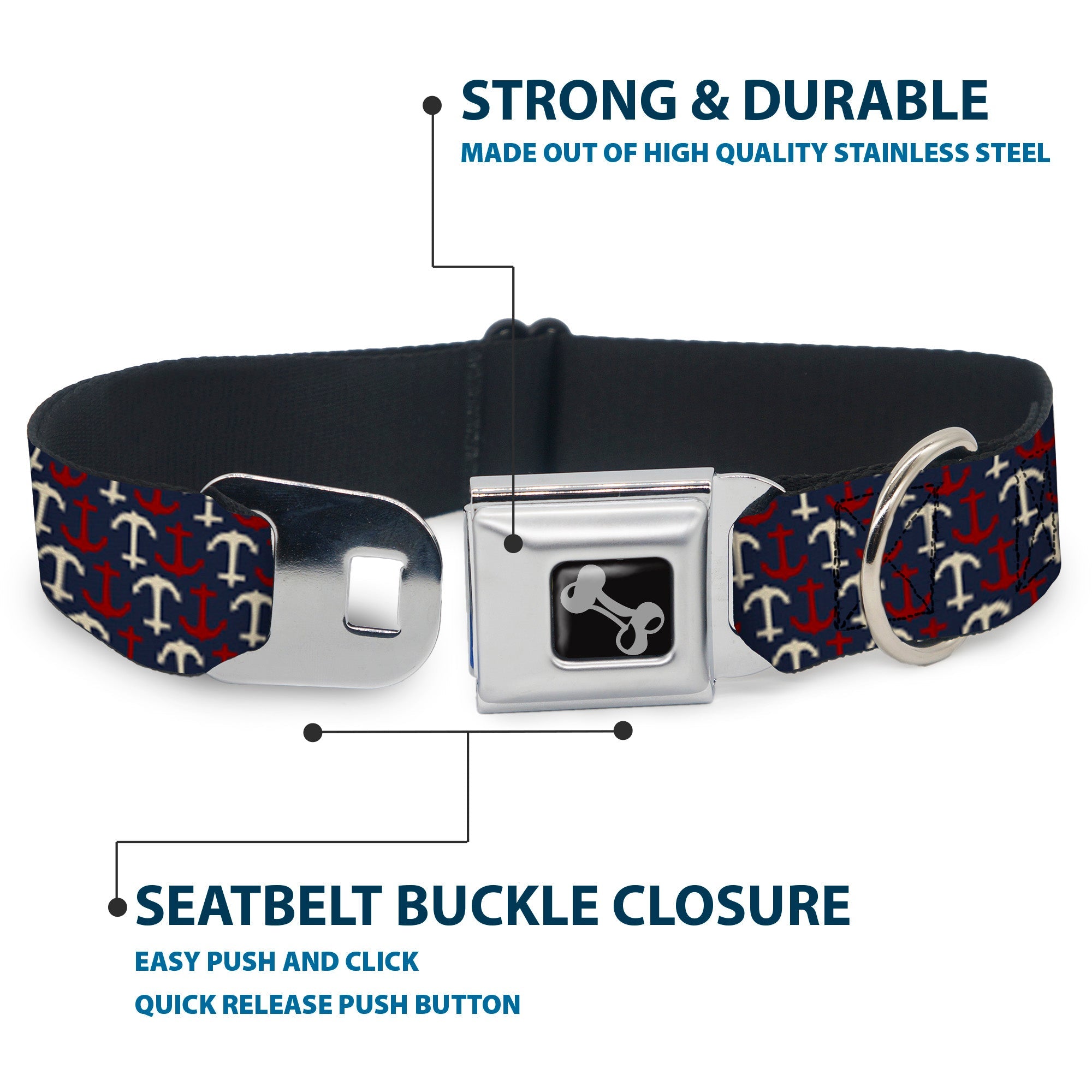 Dog Bone Seatbelt Buckle Collar - Anchor3 Flip Navy/Red/Cream
