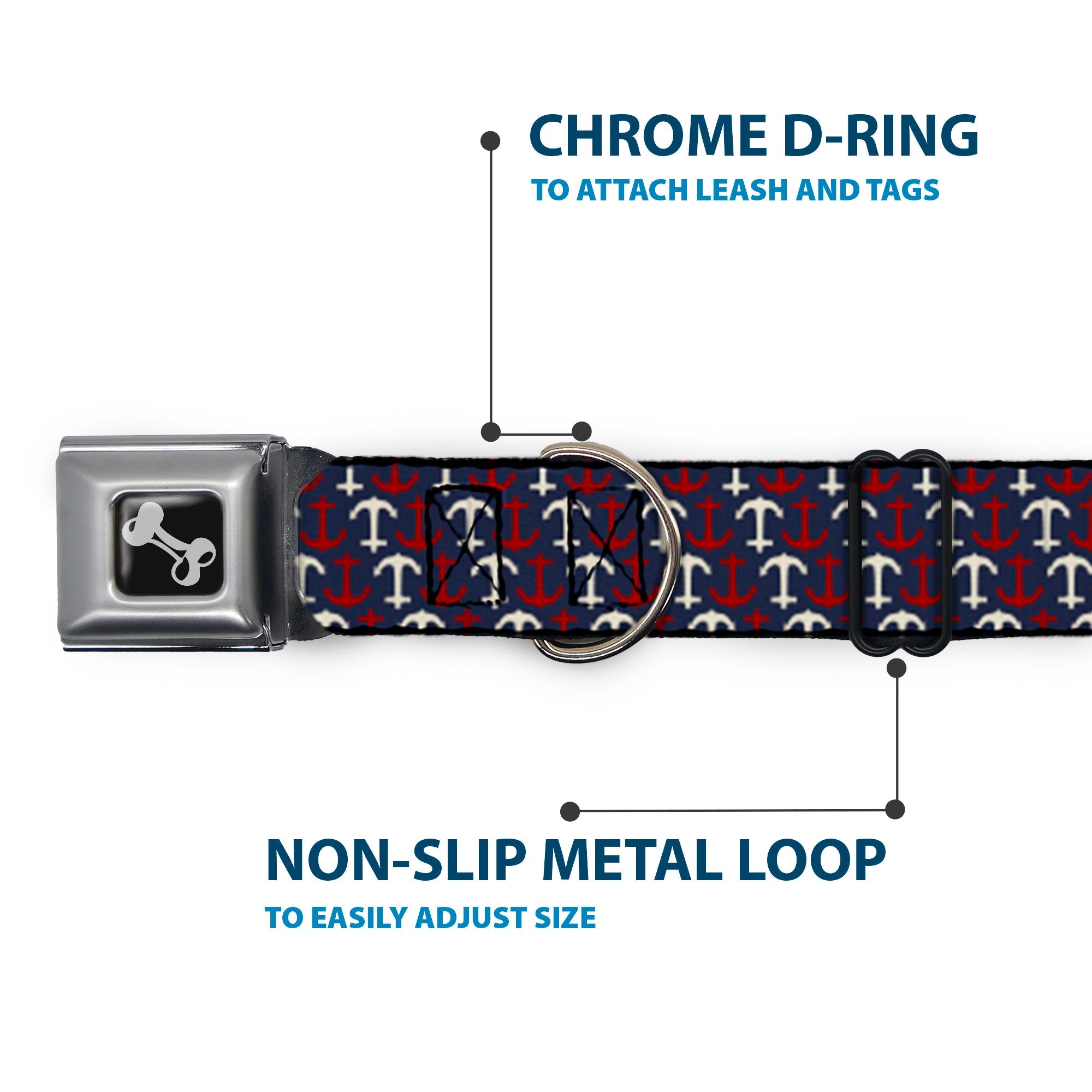 Dog Bone Seatbelt Buckle Collar - Anchor3 Flip Navy/Red/Cream