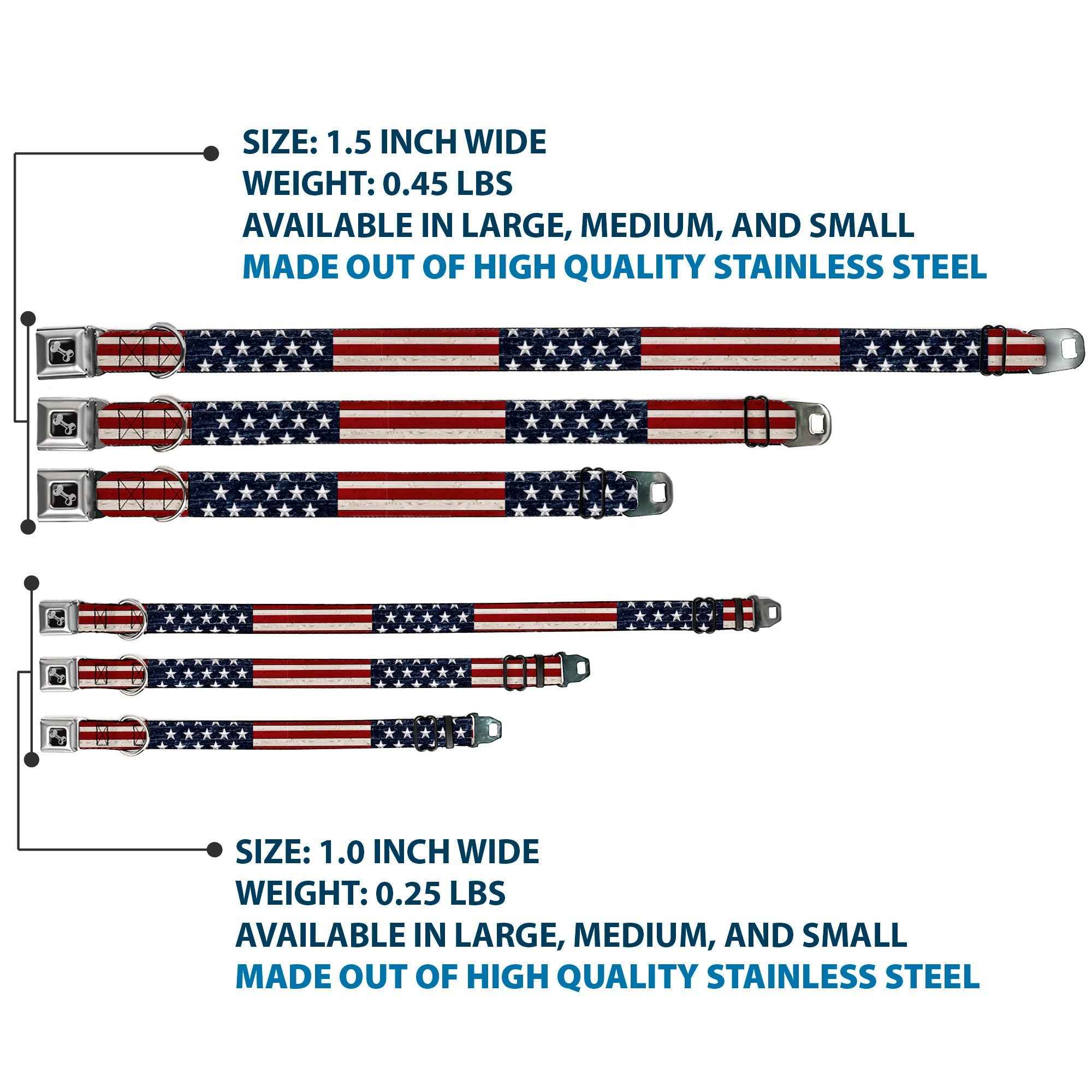 Buckle-Down Americana Rustic Stars & Stripes Seatbelt Buckle Dog Collar