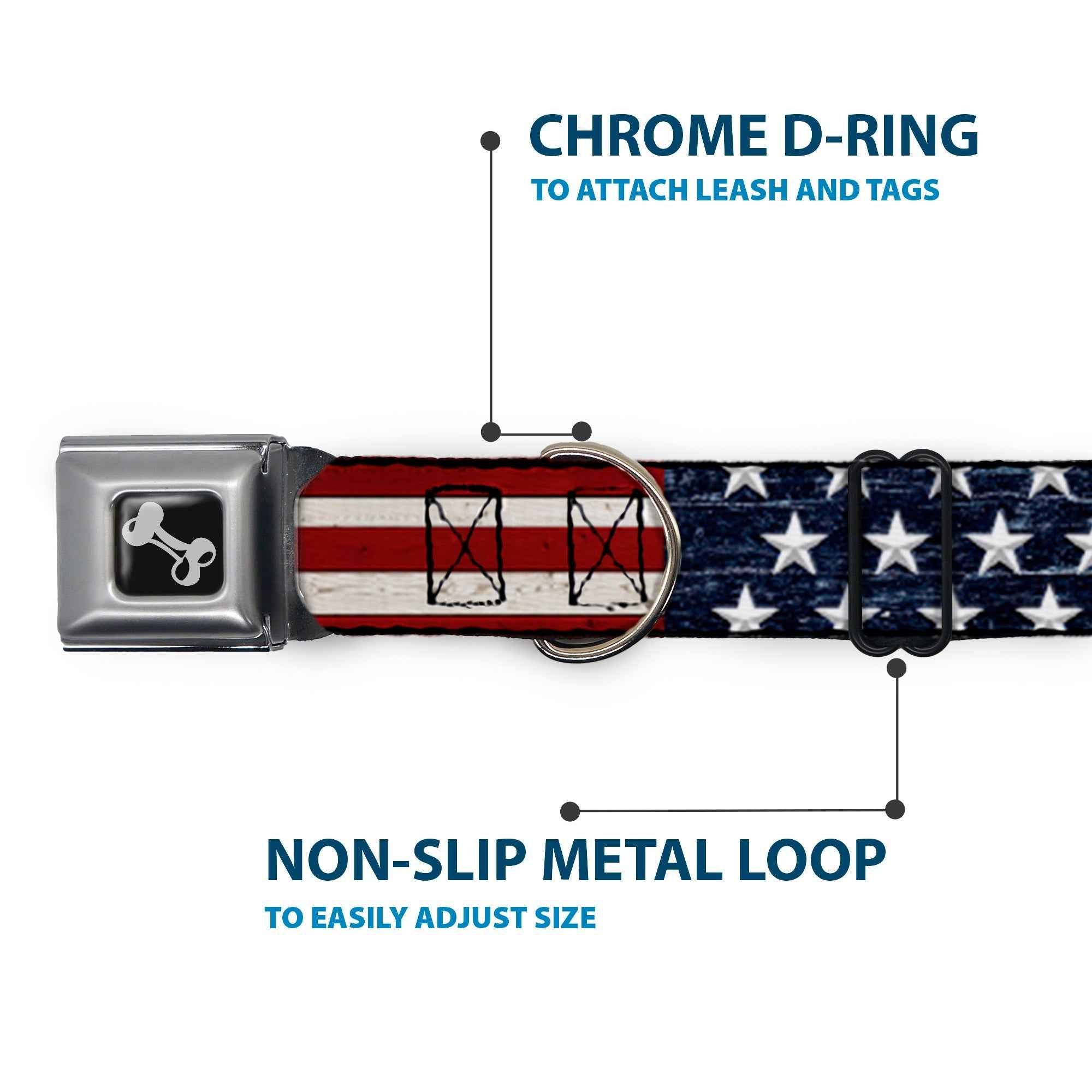 Buckle-Down Americana Rustic Stars & Stripes Seatbelt Buckle Dog Collar