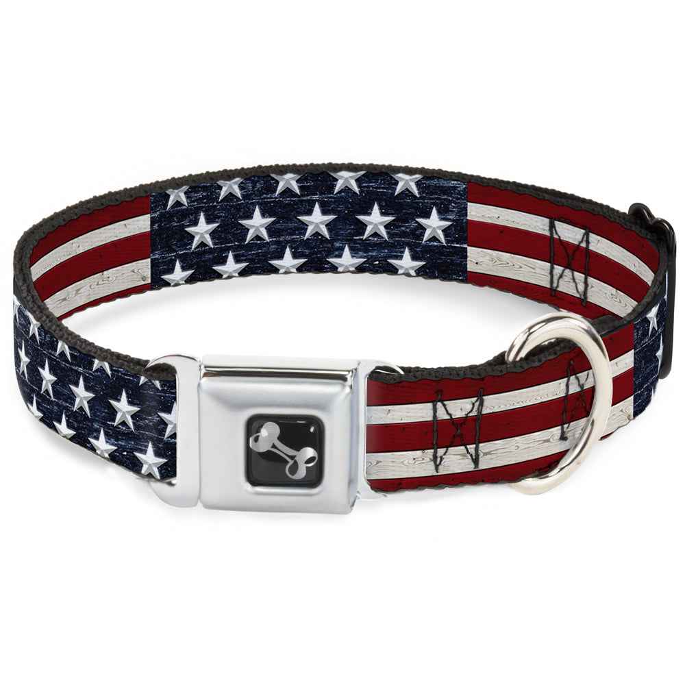 Buckle-Down Americana Rustic Stars & Stripes Seatbelt Buckle Dog Collar