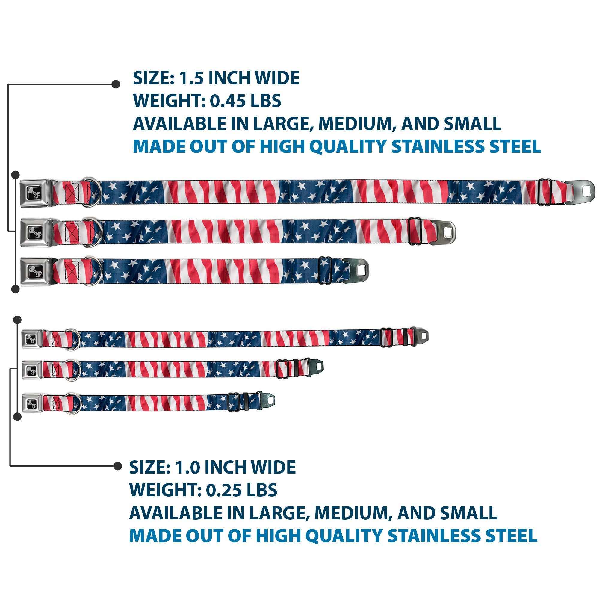 Buckle-Down American Flag Vertical Close-Up Seatbelt Buckle Dog Collar