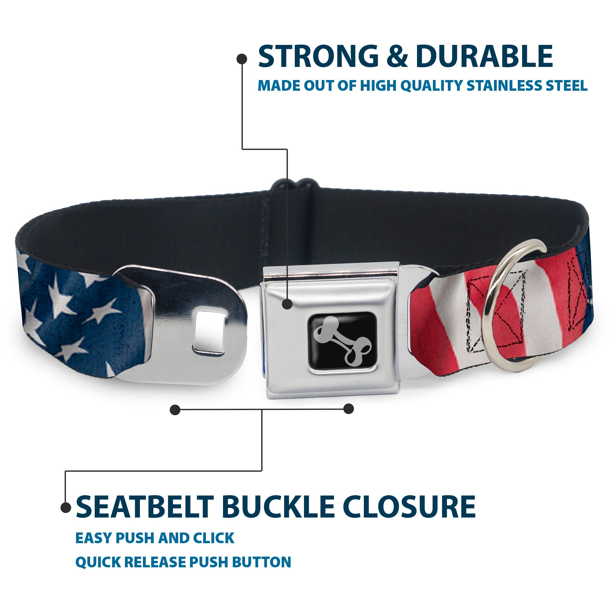 Buckle-Down American Flag Vertical Close-Up Seatbelt Buckle Dog Collar