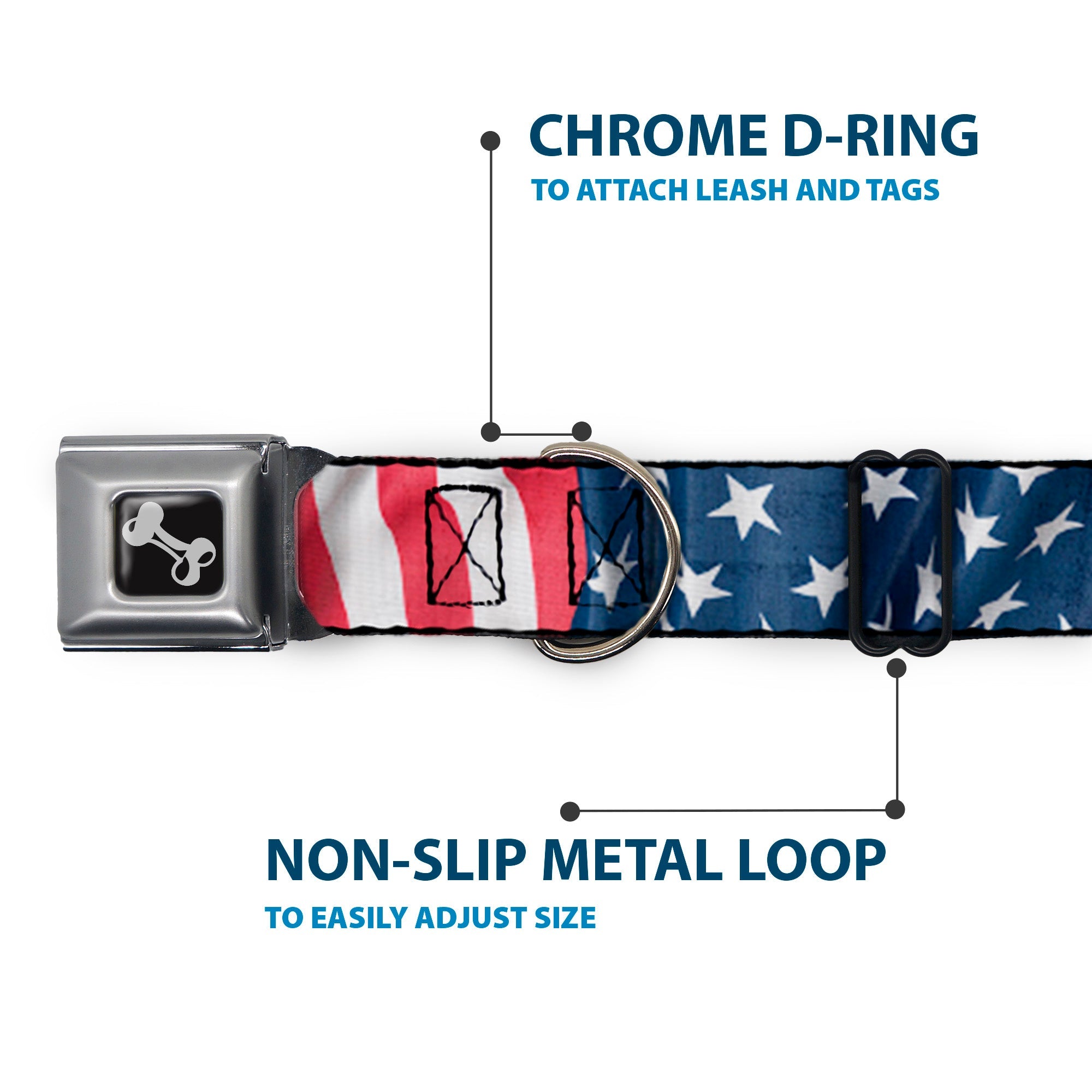 Buckle-Down American Flag Vertical Close-Up Seatbelt Buckle Dog Collar