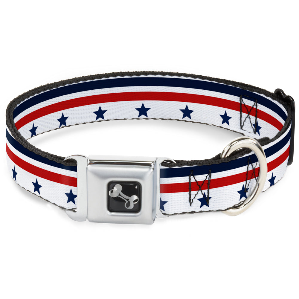 Dog Bone Seatbelt Buckle Collar - Americana Stars & Stripes5 White/Blue/Red