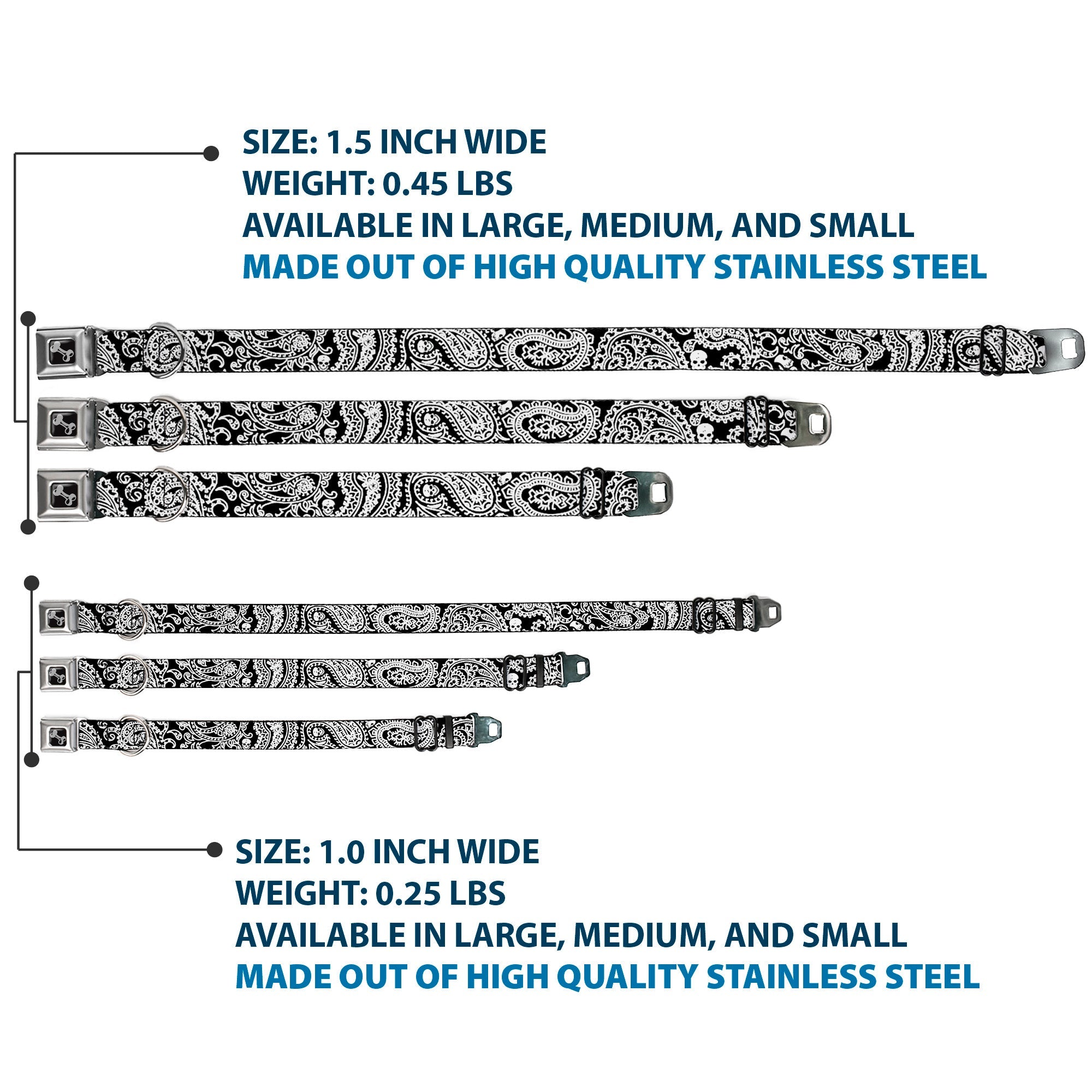 Dog Bone Seatbelt Buckle Collar - Bandana/Skulls Black/White