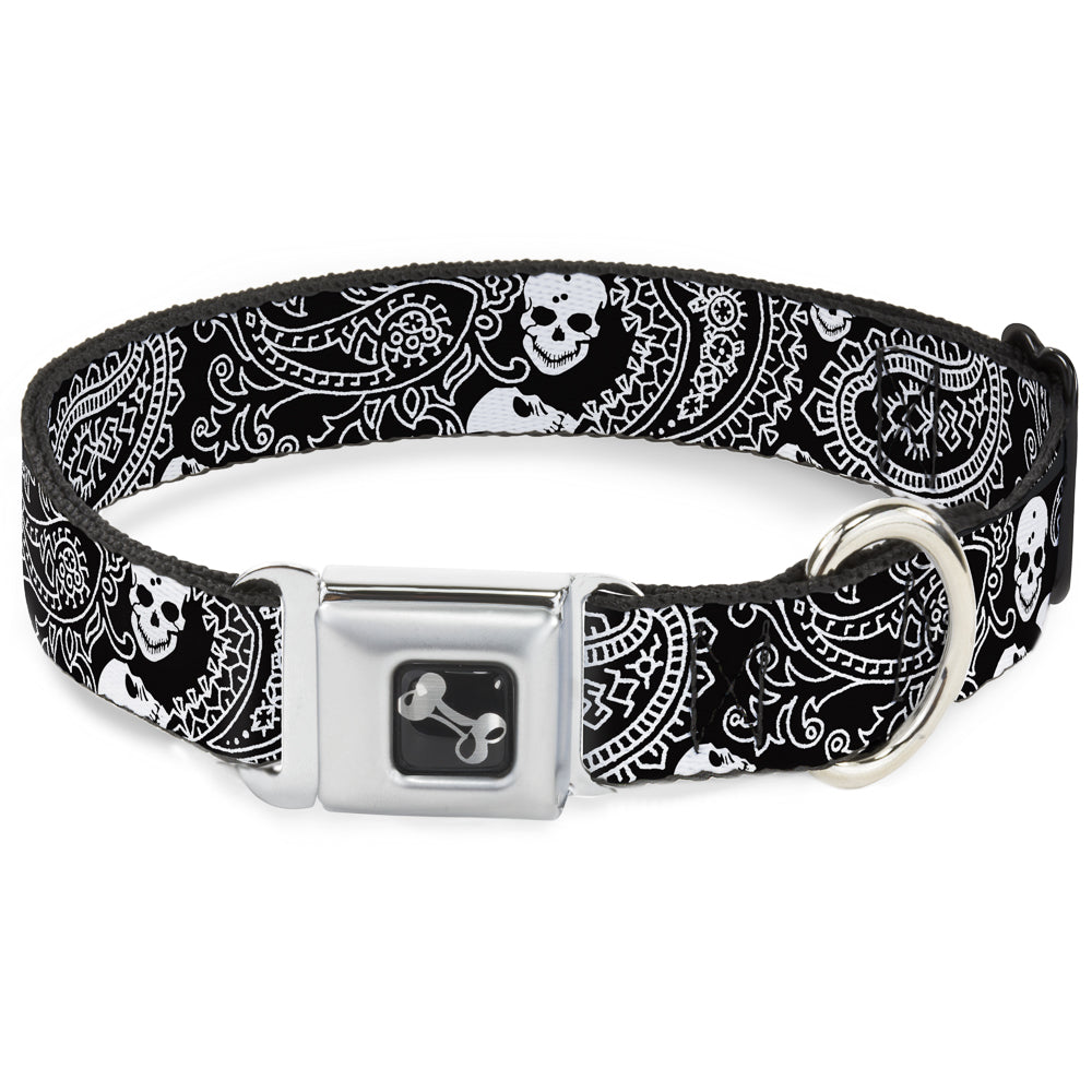 Dog Bone Seatbelt Buckle Collar - Bandana/Skulls Black/White