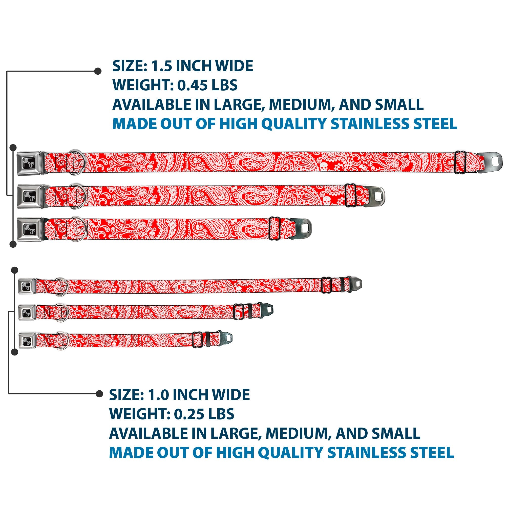 Dog Bone Seatbelt Buckle Collar - Bandana/Skulls Red/White