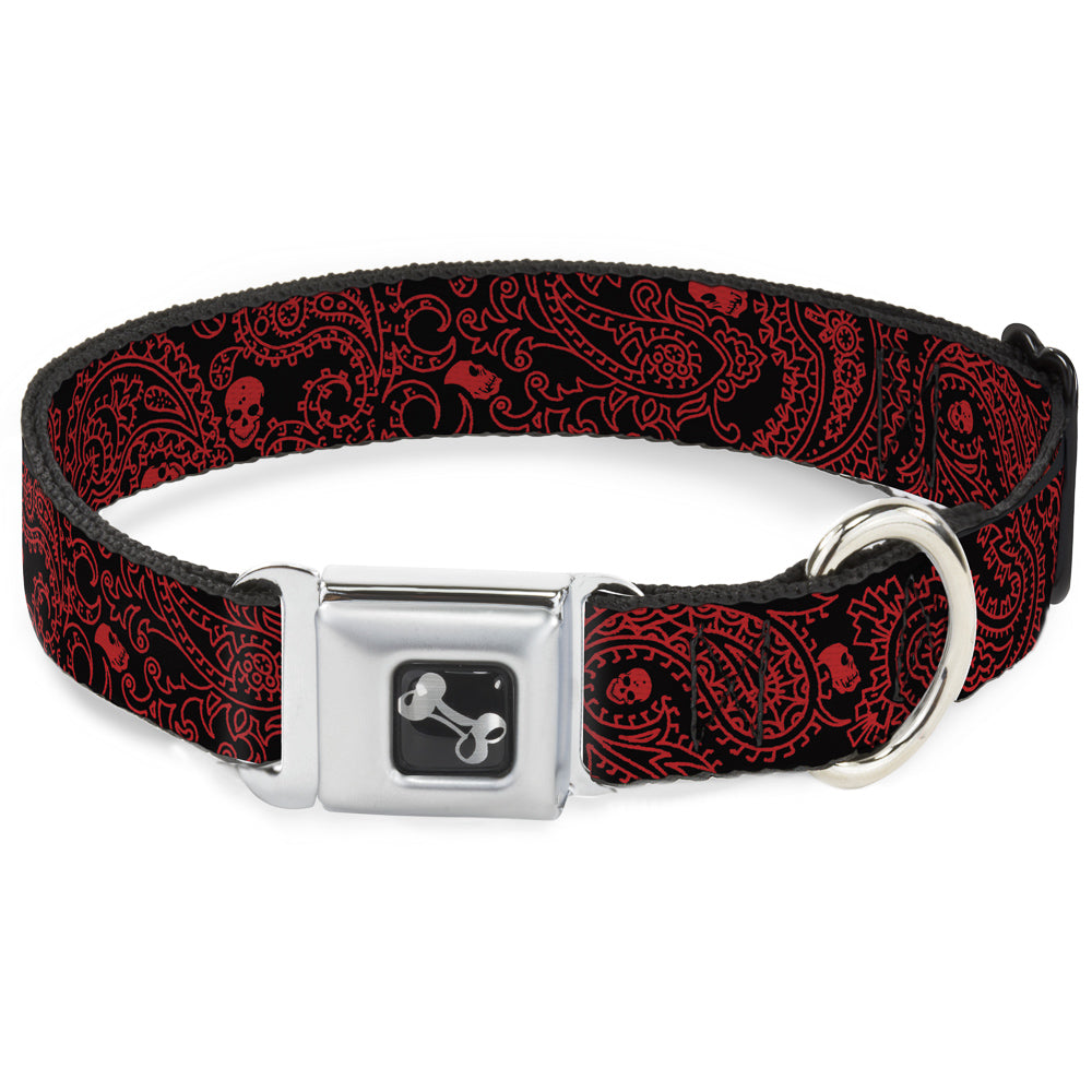 Dog Bone Seatbelt Buckle Collar - Bandana/Skulls Black/Red