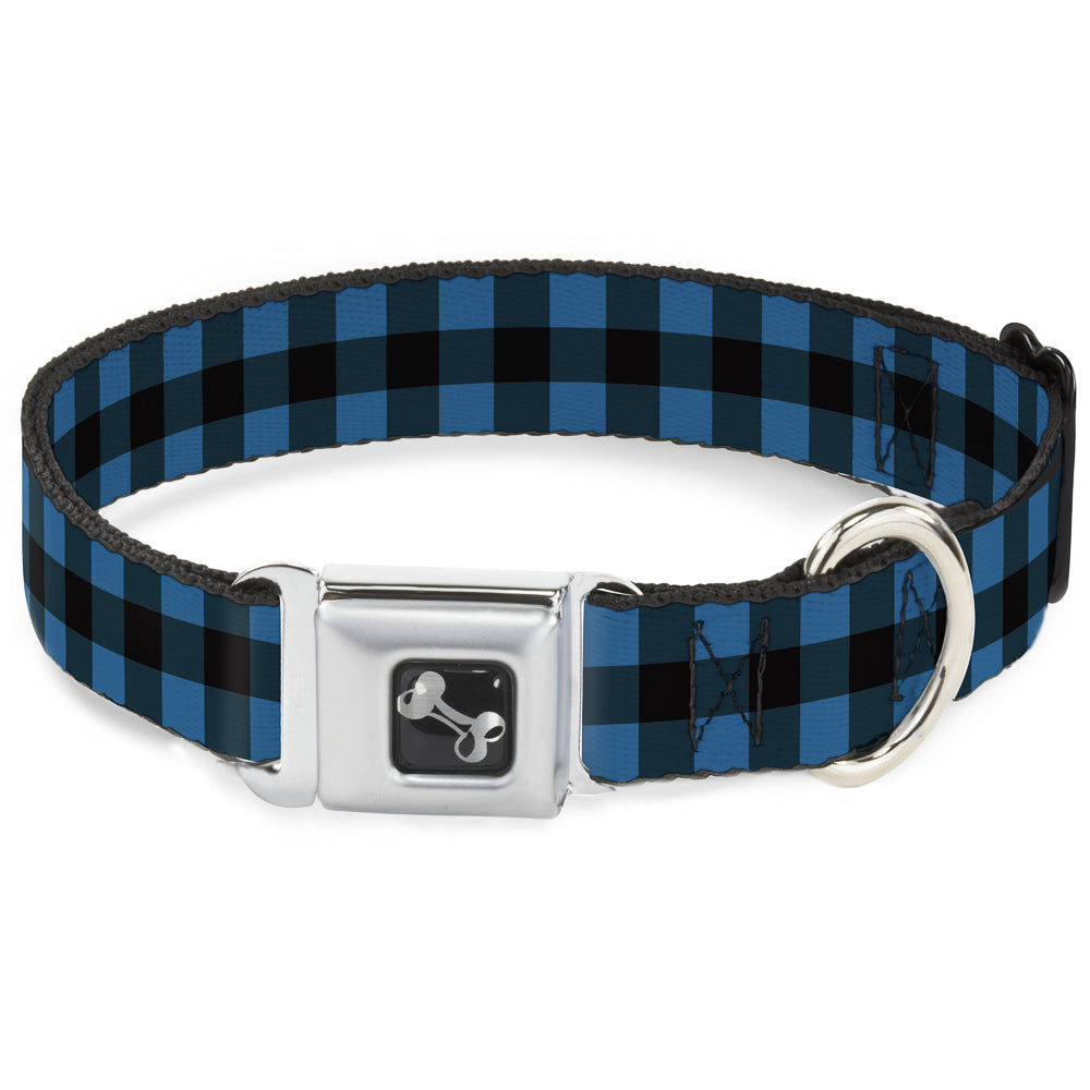Dog Bone Seatbelt Buckle Collar - Buffalo Plaid Black/Turquoise