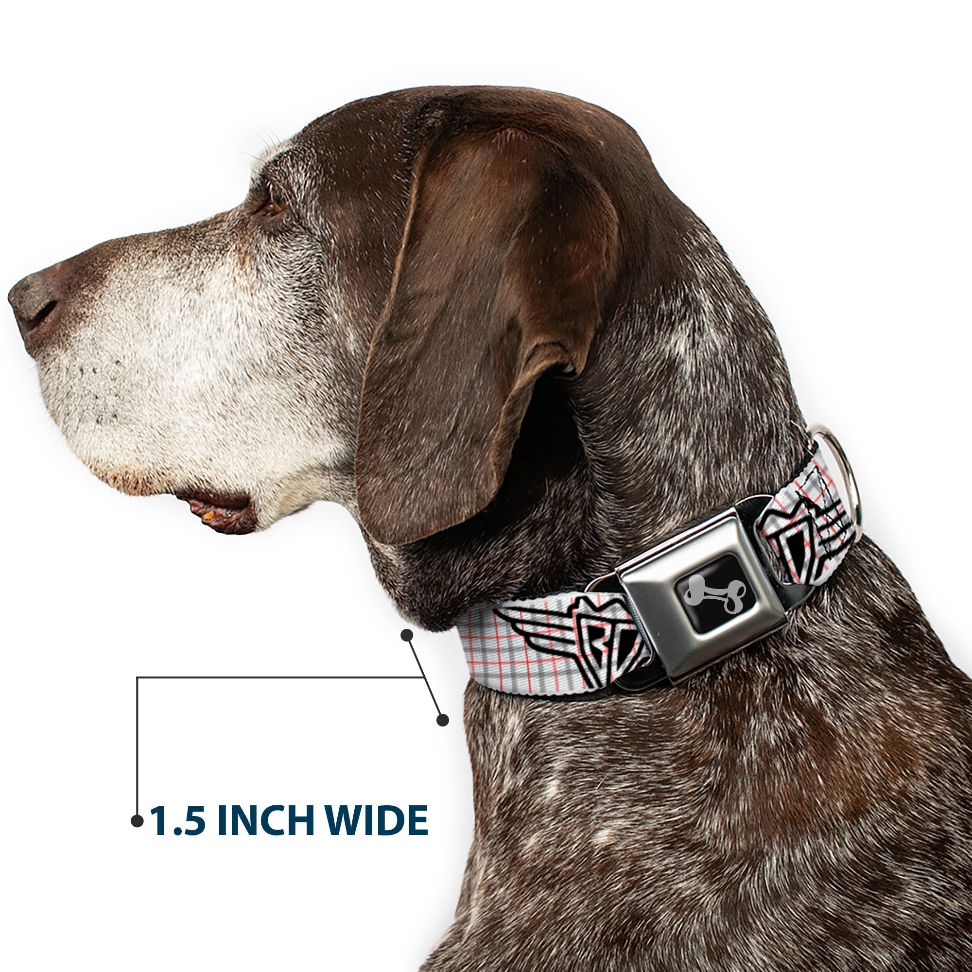 Dog Bone Seatbelt Buckle Collar - BD Plaid White/Gray/Red