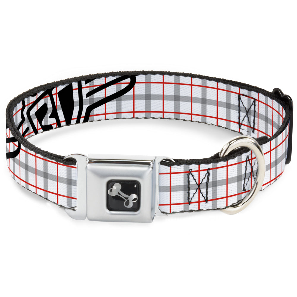 Dog Bone Seatbelt Buckle Collar - BD Plaid White/Gray/Red