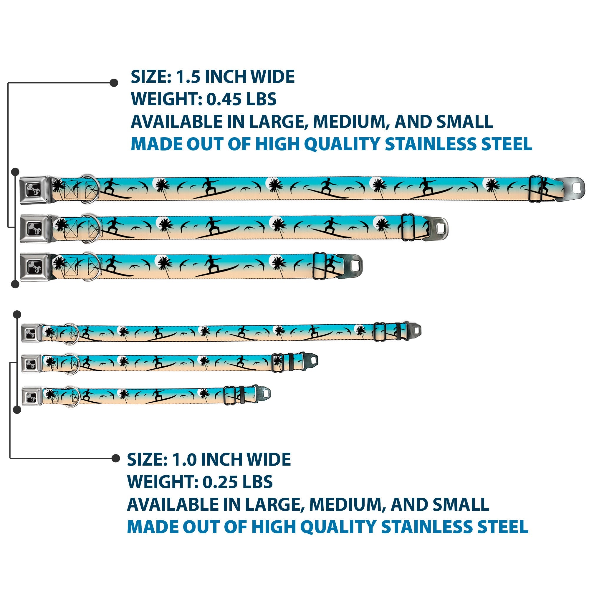 Dog Bone Seatbelt Buckle Collar - Beach Surfer