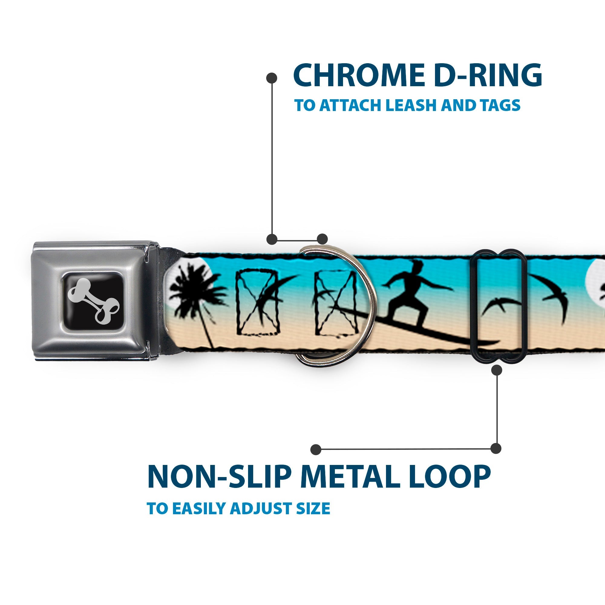 Dog Bone Seatbelt Buckle Collar - Beach Surfer