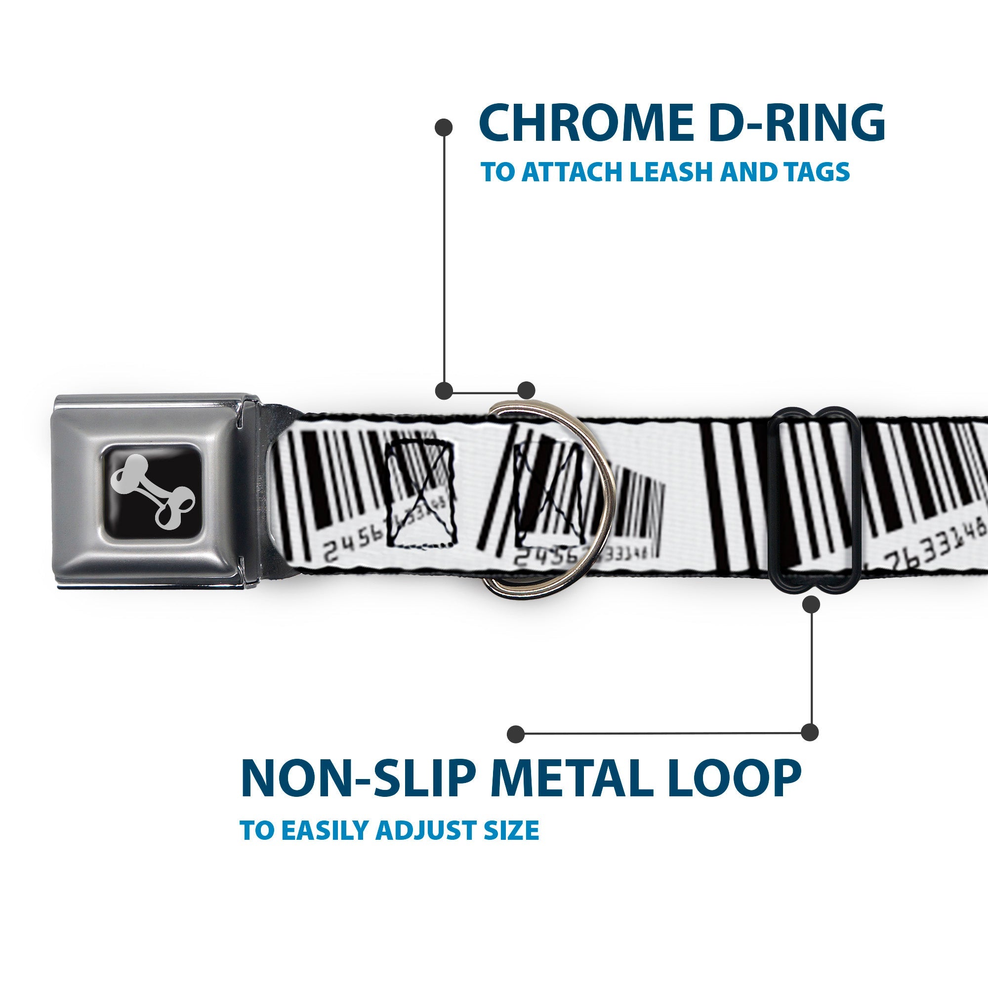 Dog Bone Seatbelt Buckle Collar - Barcode