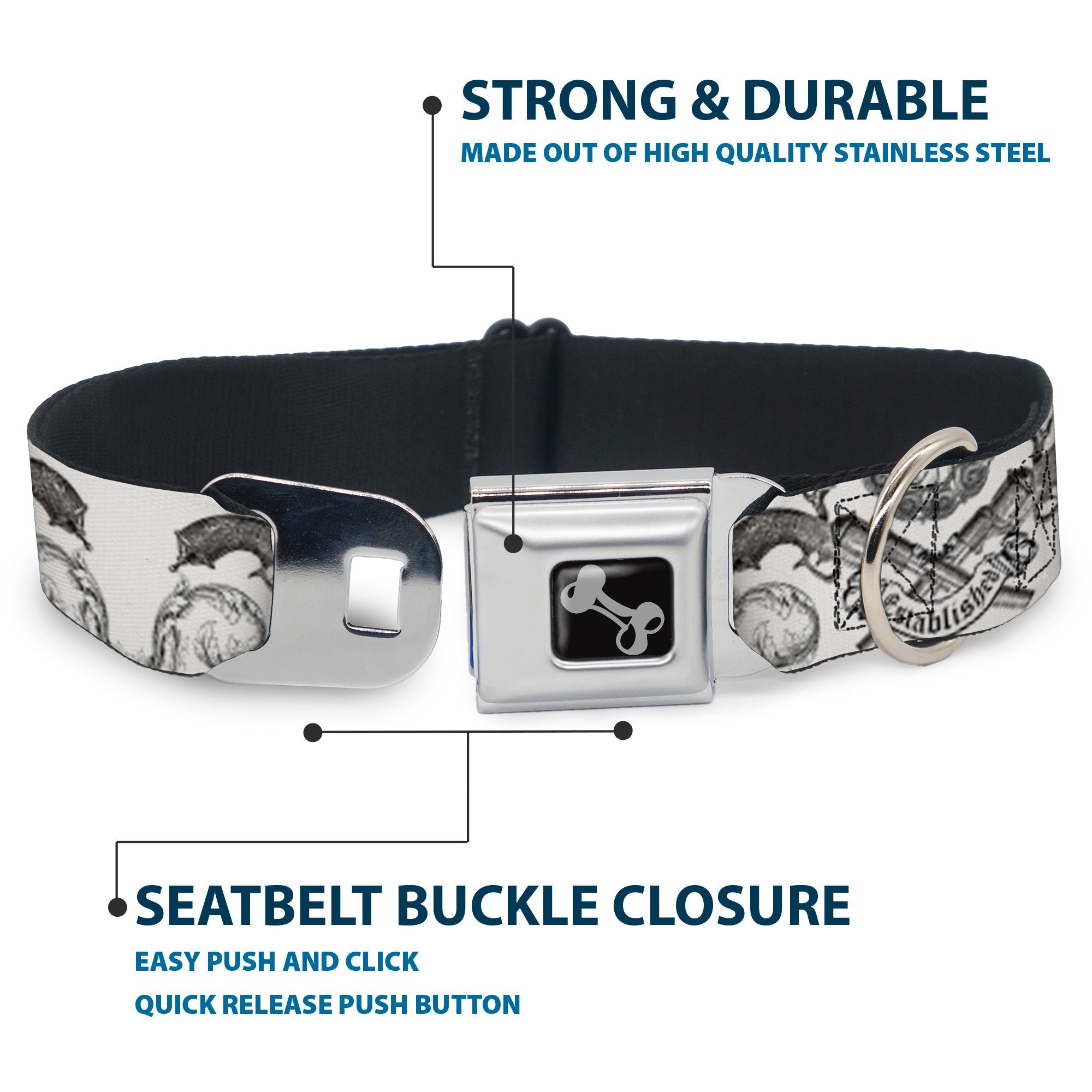 Dog Bone Seatbelt Buckle Collar - BD Est. 93 White