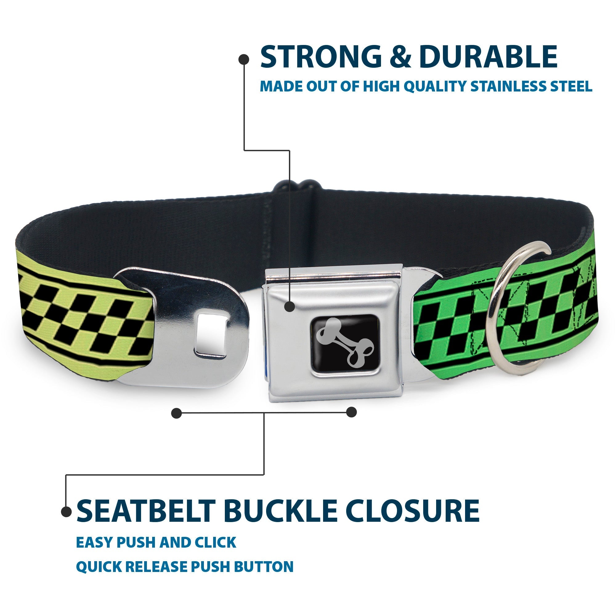 Dog Bone Seatbelt Buckle Collar - Buckle-Down Cab Stripe Green/Yellow Fade