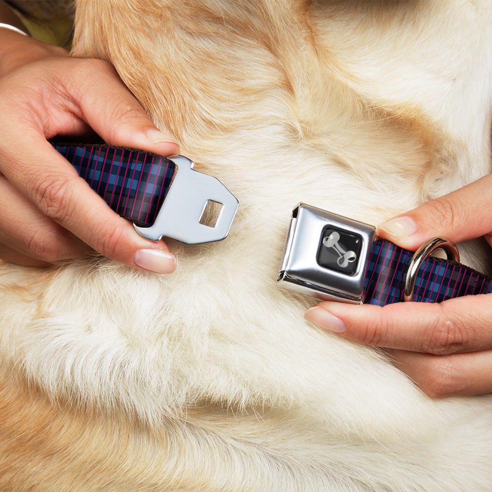 Dog Bone Seatbelt Buckle Collar - Buffalo Plaid Abstract White/Black/Turquoise