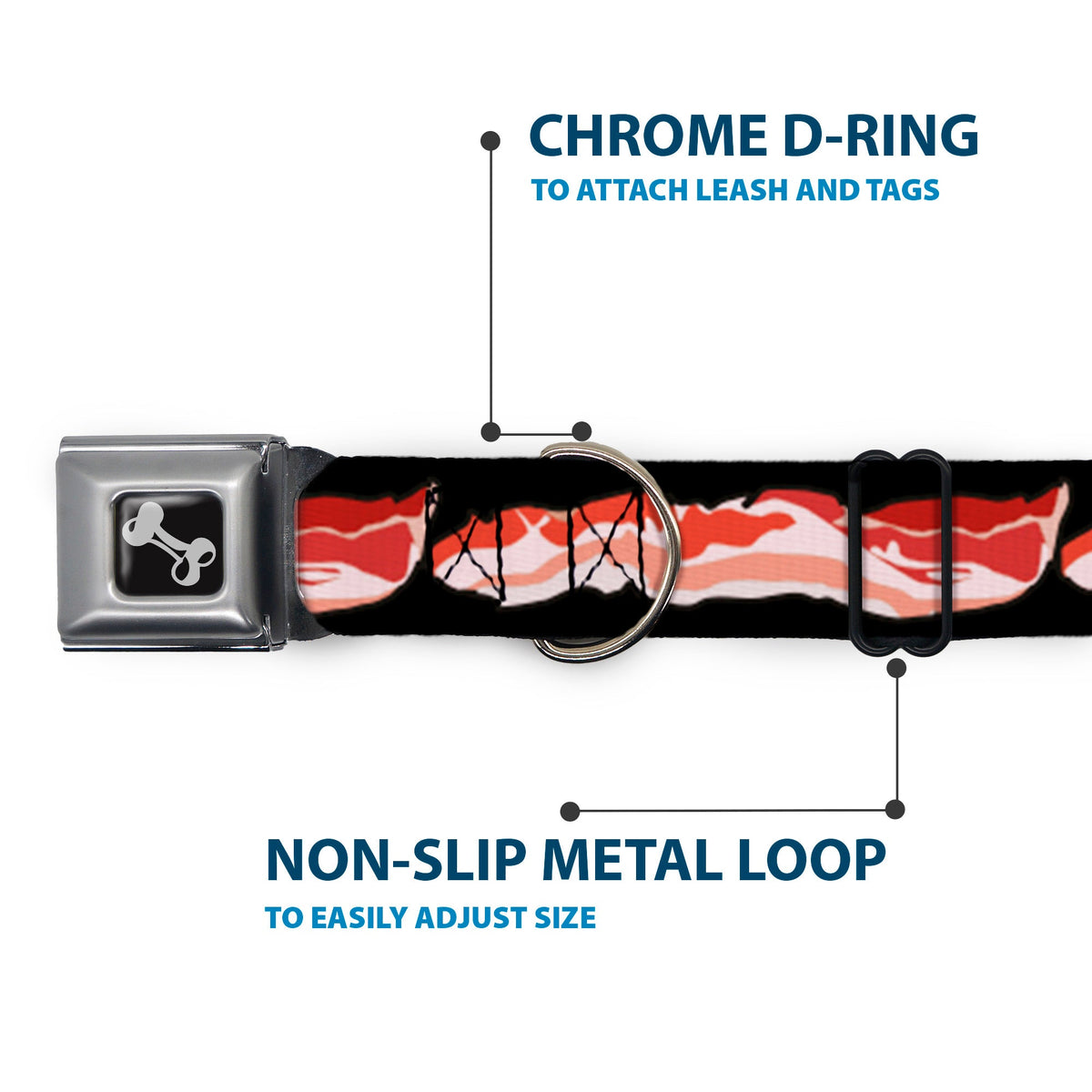 Dog Bone Seatbelt Buckle Collar - Bacon