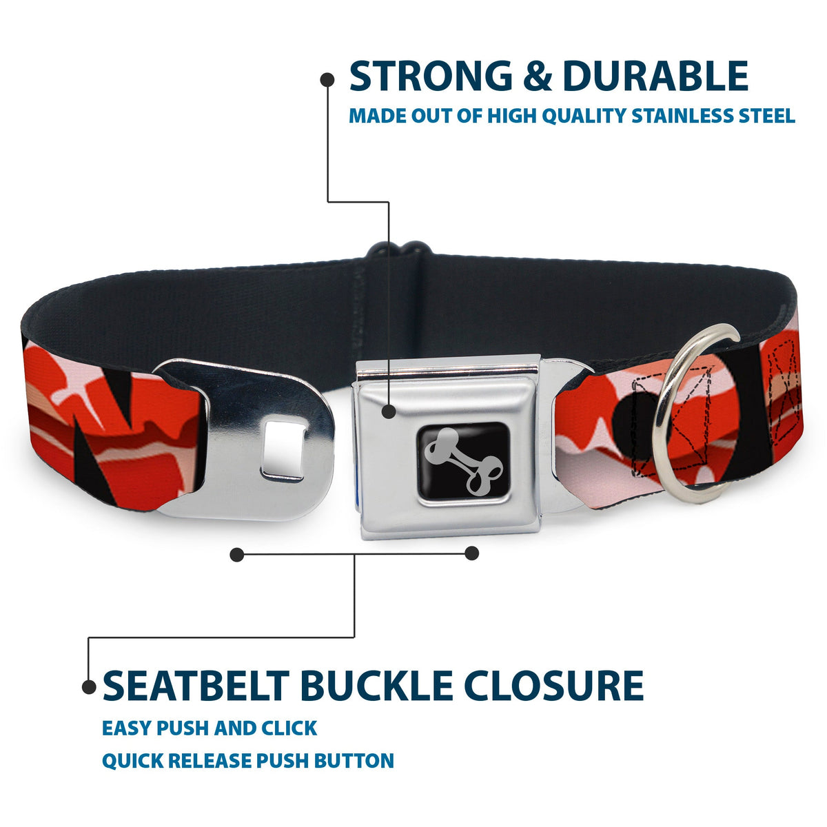 Dog Bone Seatbelt Buckle Collar - Bacon w/Text1