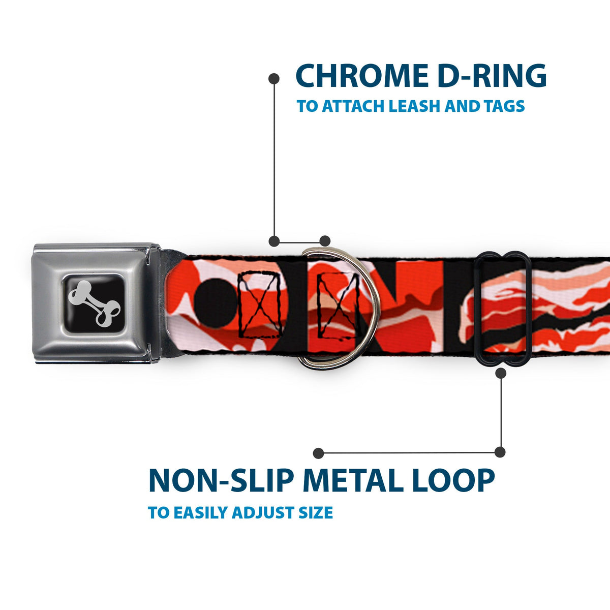 Dog Bone Seatbelt Buckle Collar - Bacon w/Text1