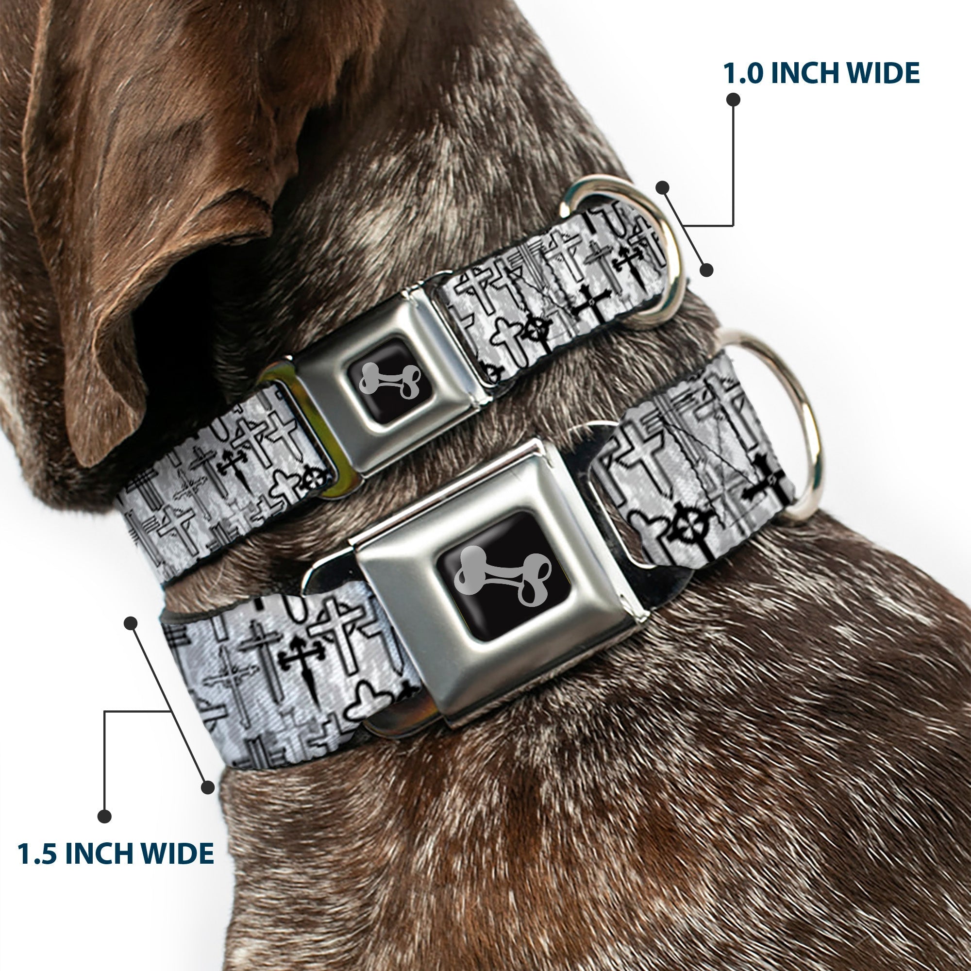 Dog Bone Seatbelt Buckle Collar - Crosses Assorted Distressed White/Black
