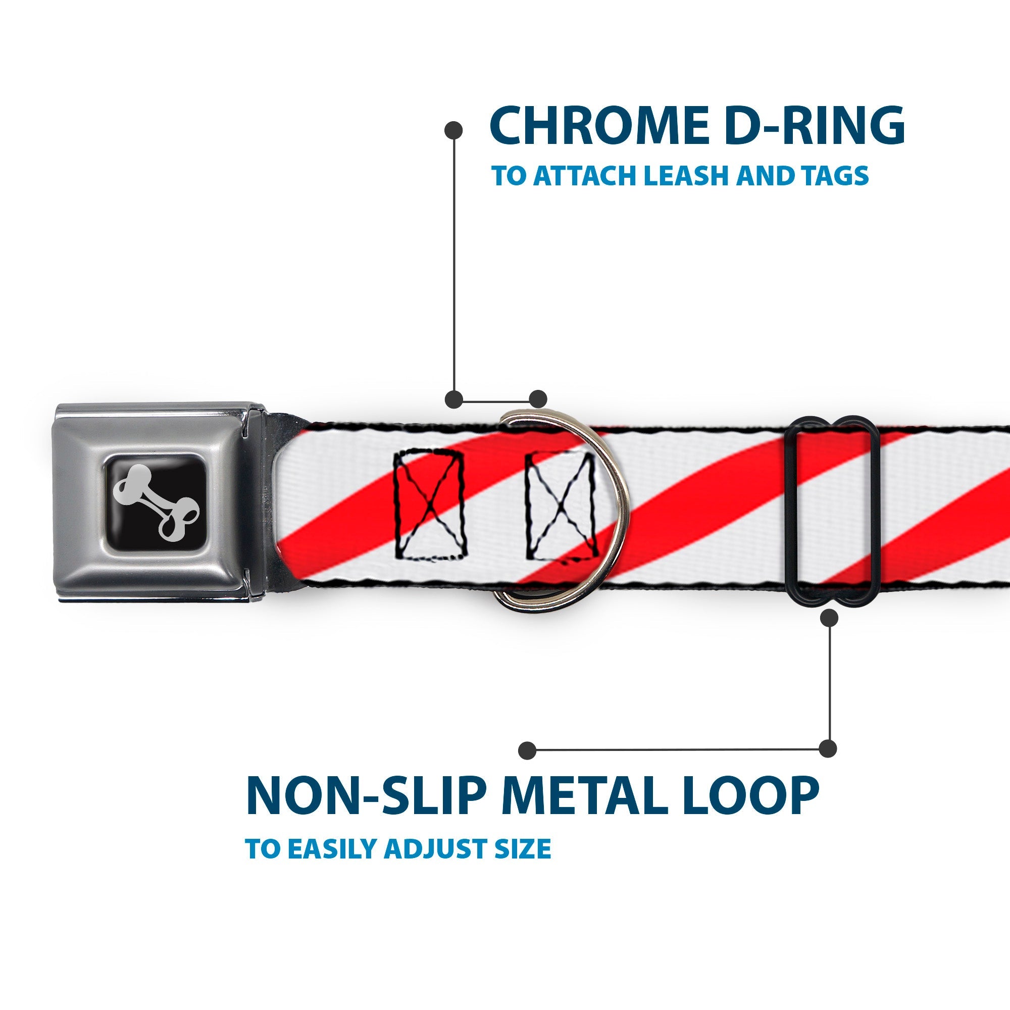 Dog Bone Seatbelt Buckle Collar - Candy Cane