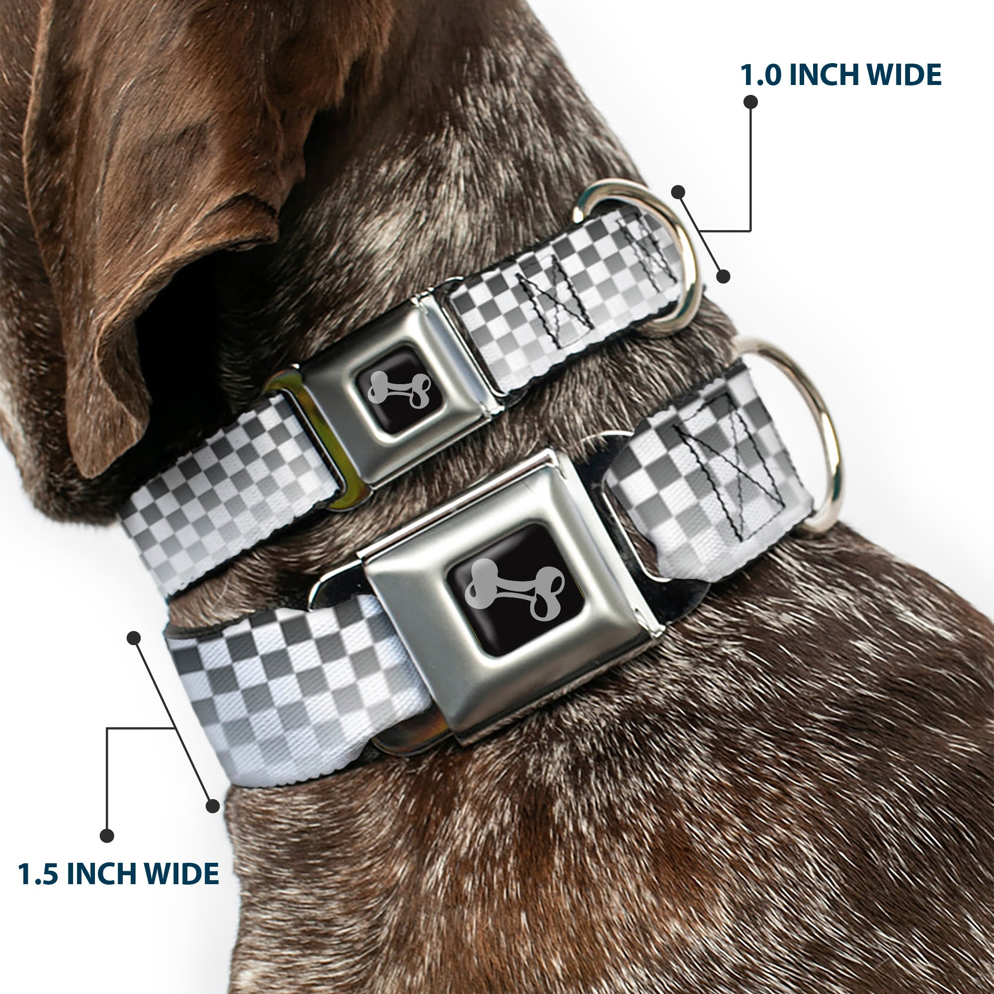 Dog Bone Seatbelt Buckle Collar - Checker Black/White Fade Out
