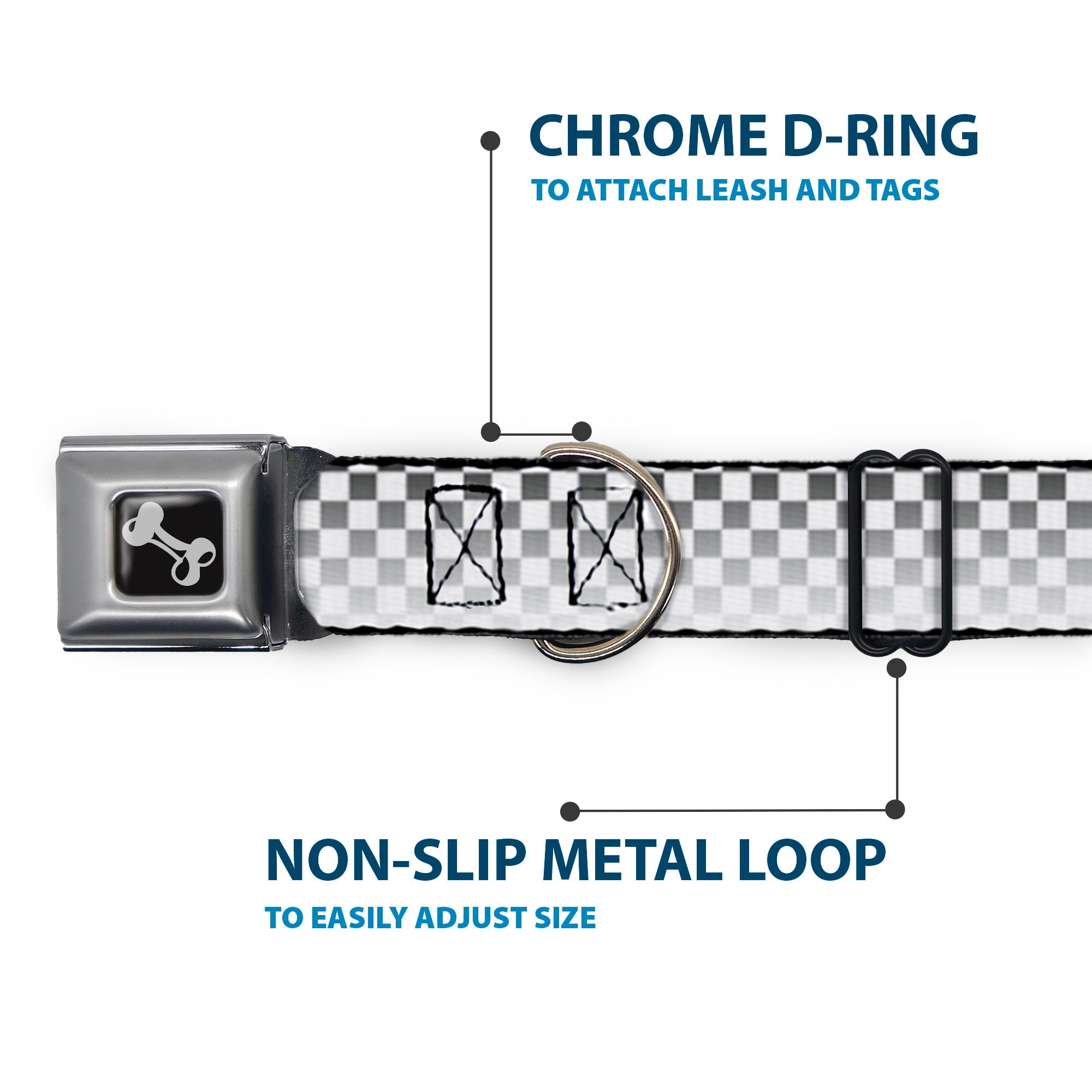 Dog Bone Seatbelt Buckle Collar - Checker Black/White Fade Out