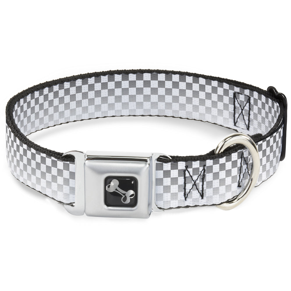 Dog Bone Seatbelt Buckle Collar - Checker Black/White Fade Out