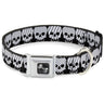 Dog Bone Seatbelt Buckle Collar - Checker & Stripe Skulls Black/White/Gray