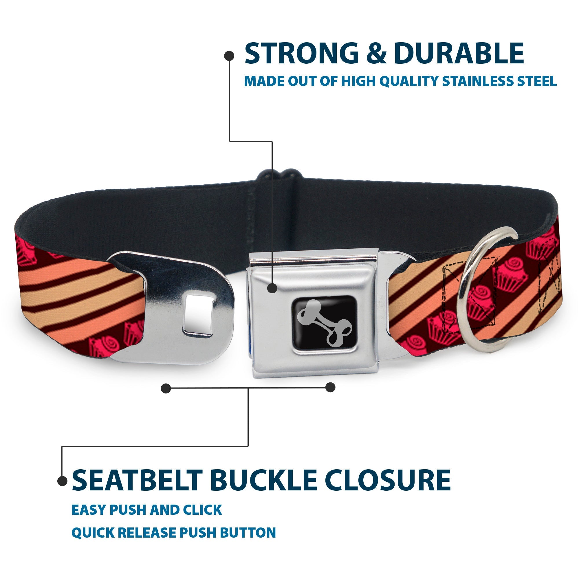 Dog Bone Seatbelt Buckle Collar - Cupcake Wallpaper