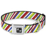 Dog Bone Seatbelt Buckle Collar - Diagonal Stripes White/Multi Neon