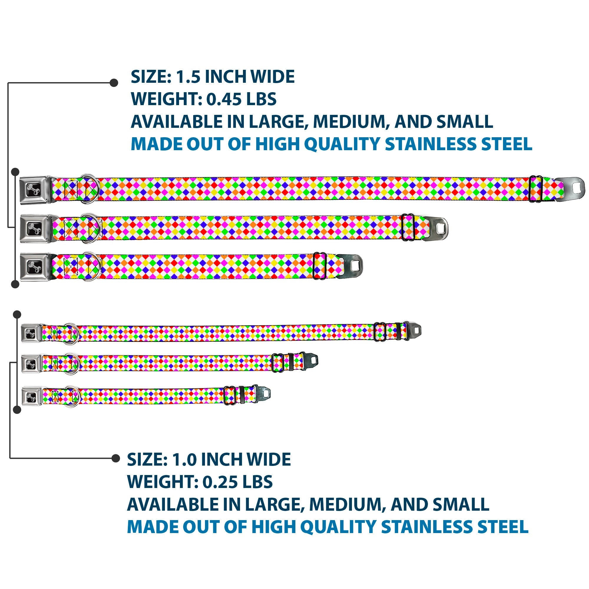 Dog Bone Seatbelt Buckle Collar - Diamonds White/Multi Neon